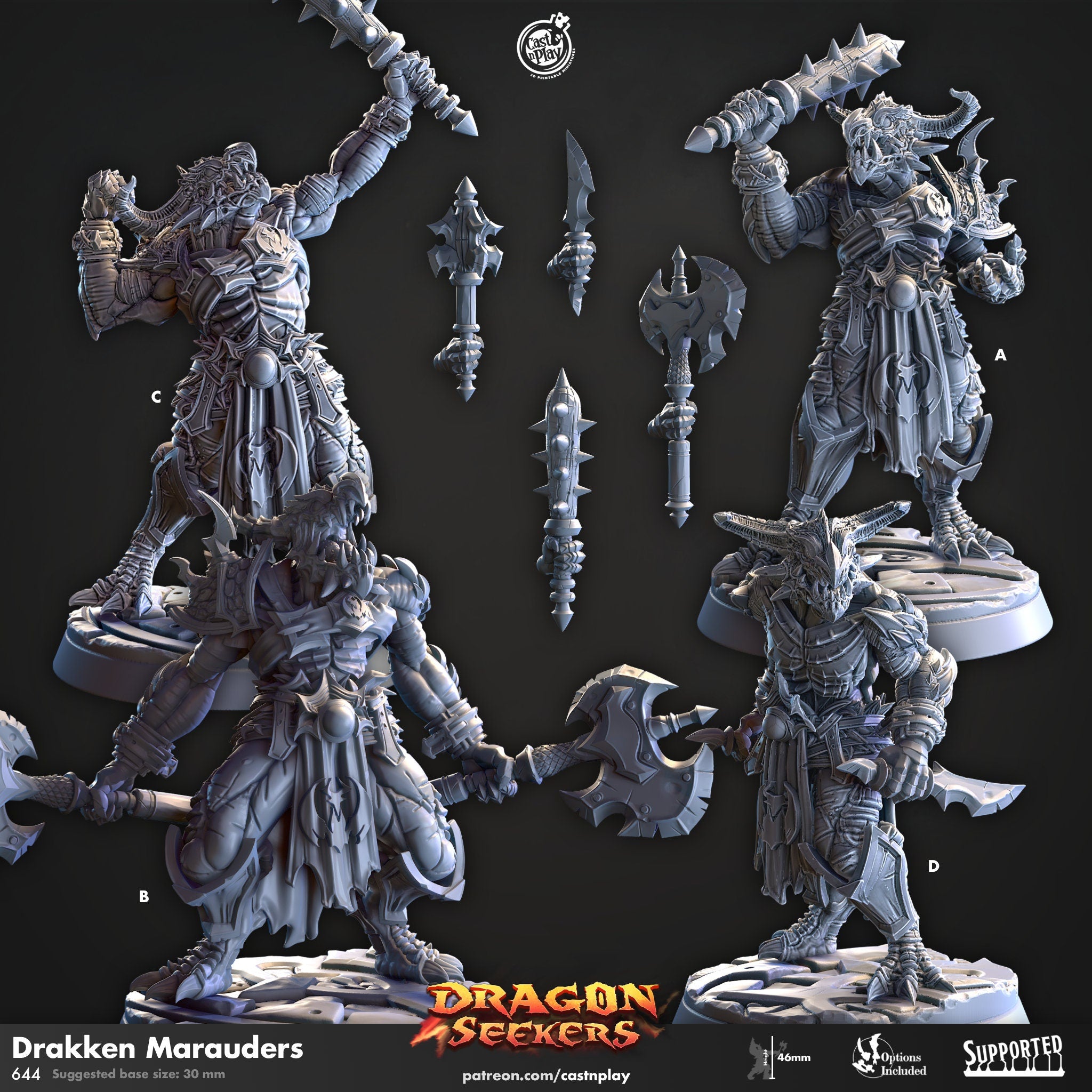 Dragon Seekers Drakken Marauders warriors with axes dnd fantasy tabletop games 32mm army miniatures
