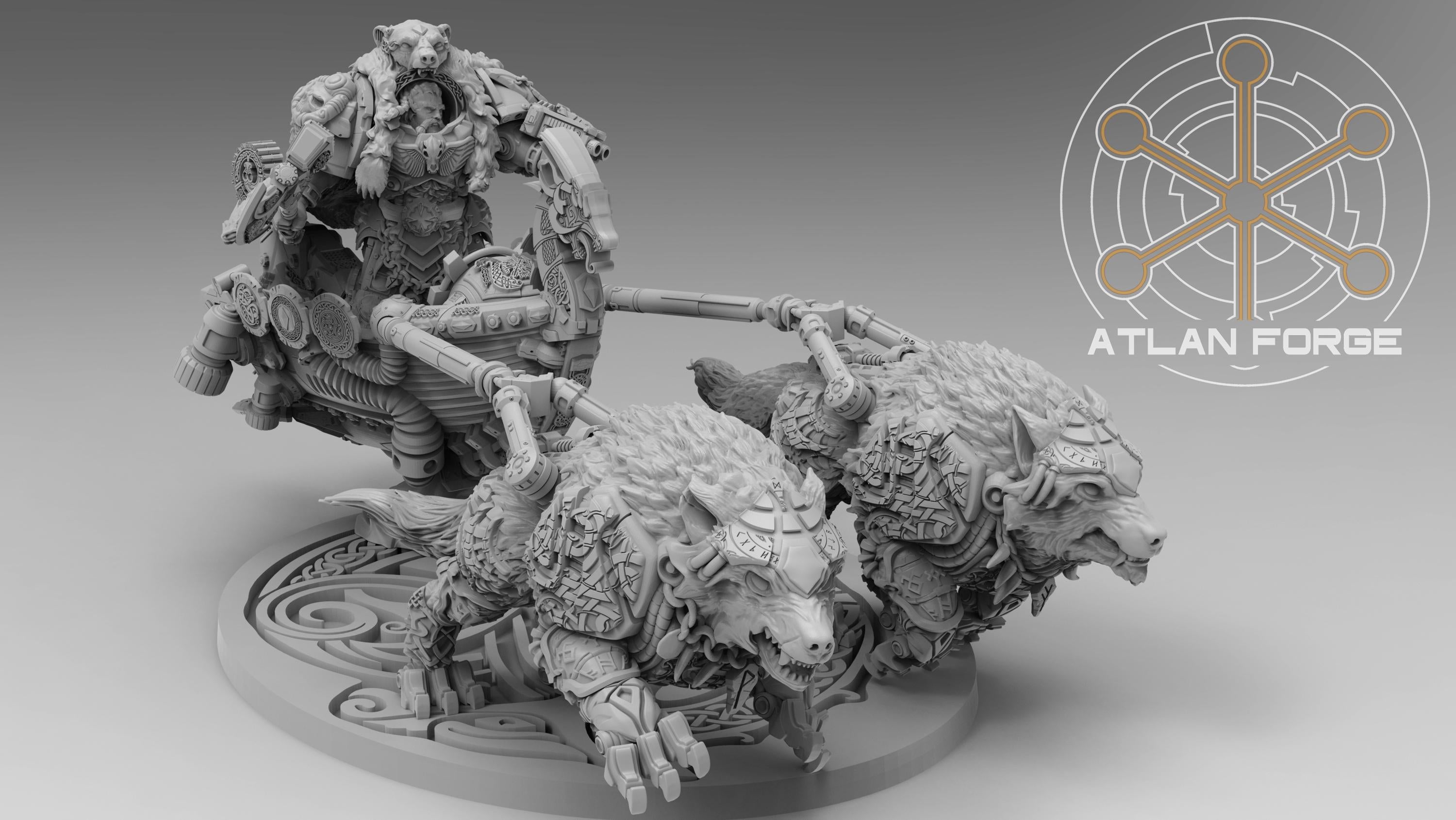 Asgardian Chariot Wolves 32mm miniature grimdark fantasy dnd wargaming miniatures dungeons and dragons painting gift RPG tabletop