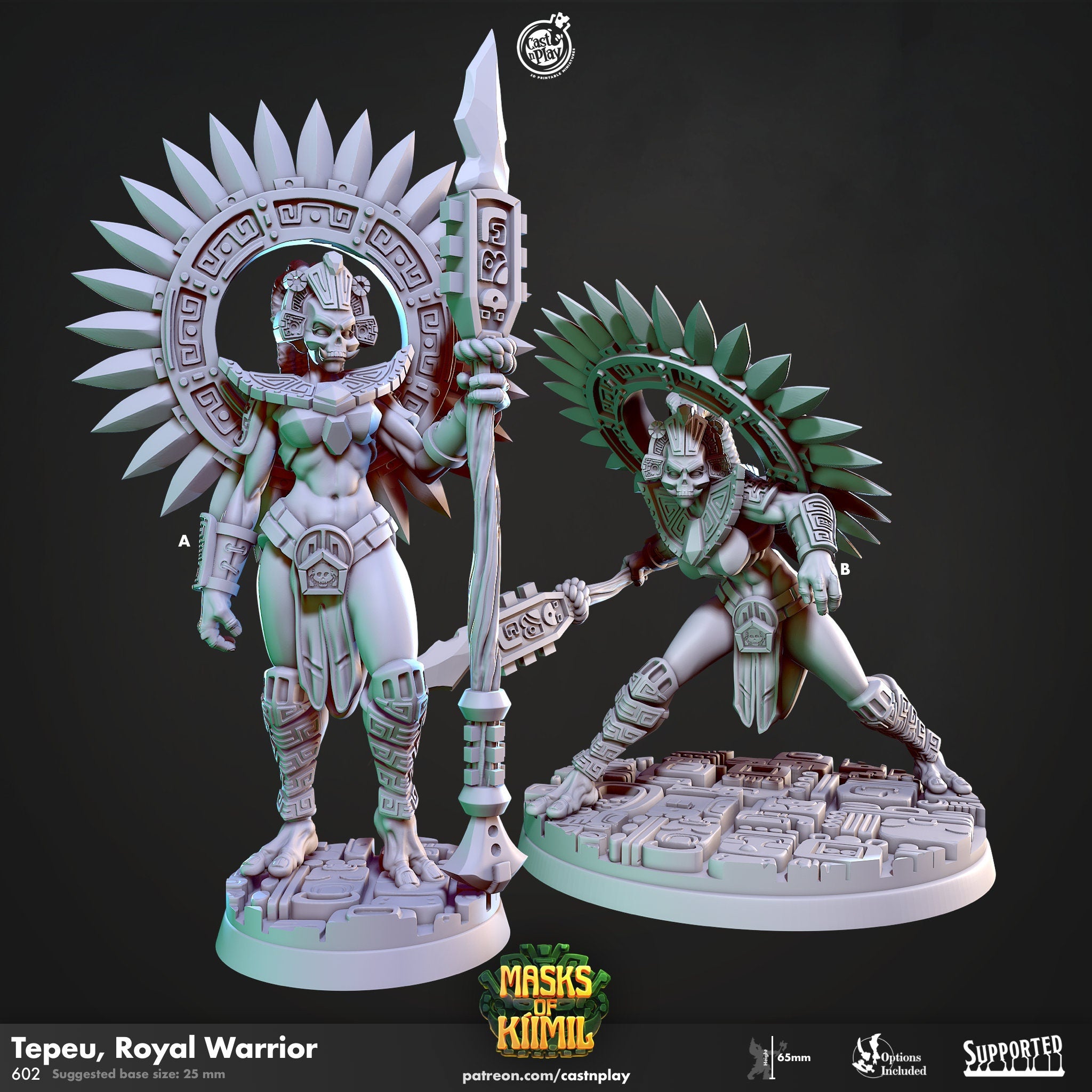 Tribal Royal Spear Warrior Dungeons and Dragon character 5th Edition dnd 32mm RPG tabletop games pathfinder miniatures fantasy dnd gift