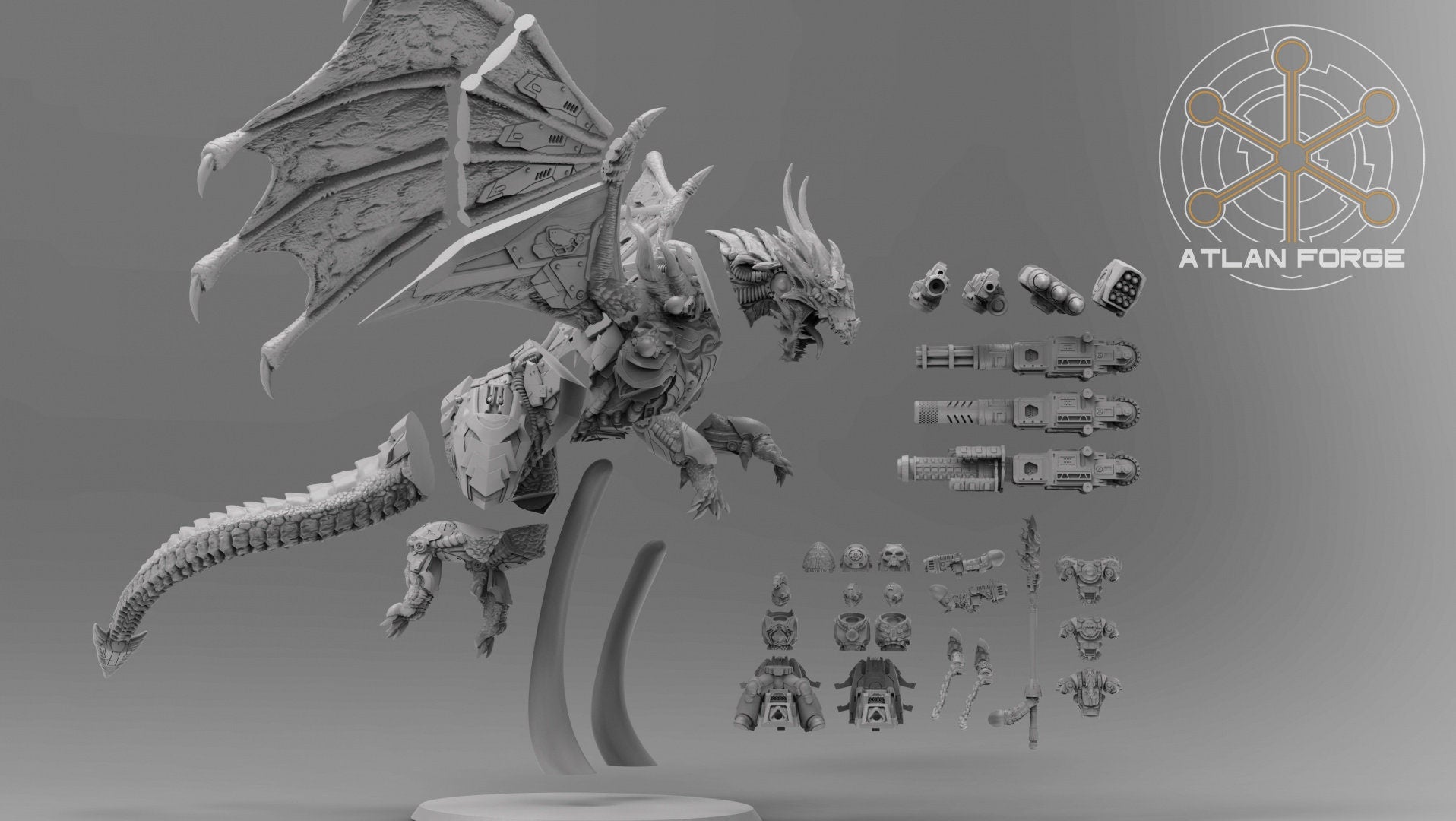 Cybernetic Battle Dragon 32mm sci-fi fantasy miniature for tabletop games grimdark RPGs dnd wargaming miniature dungeons and dragons