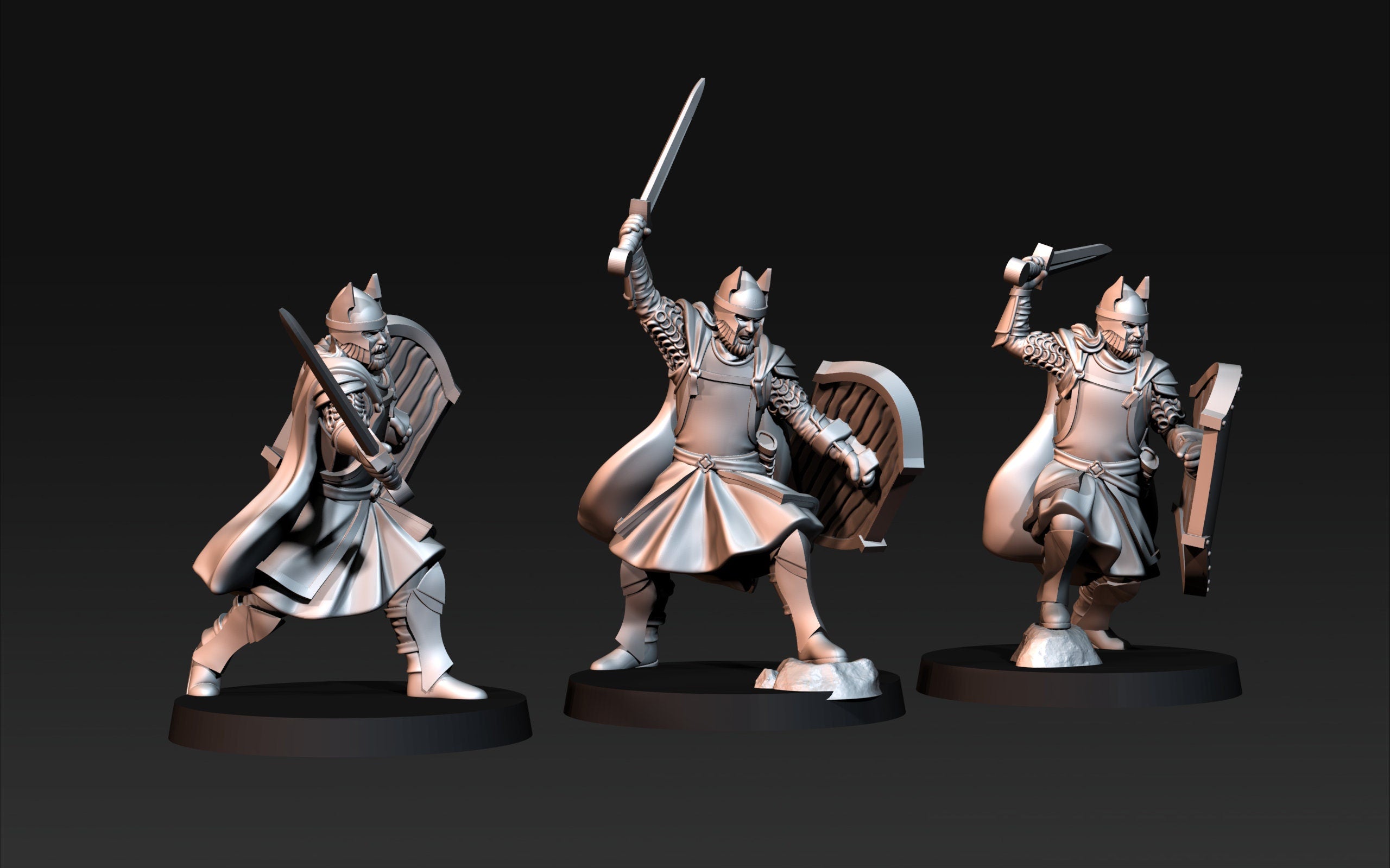 High human warriors with swords and shields fantasy tabletop wargames white city army miniatures