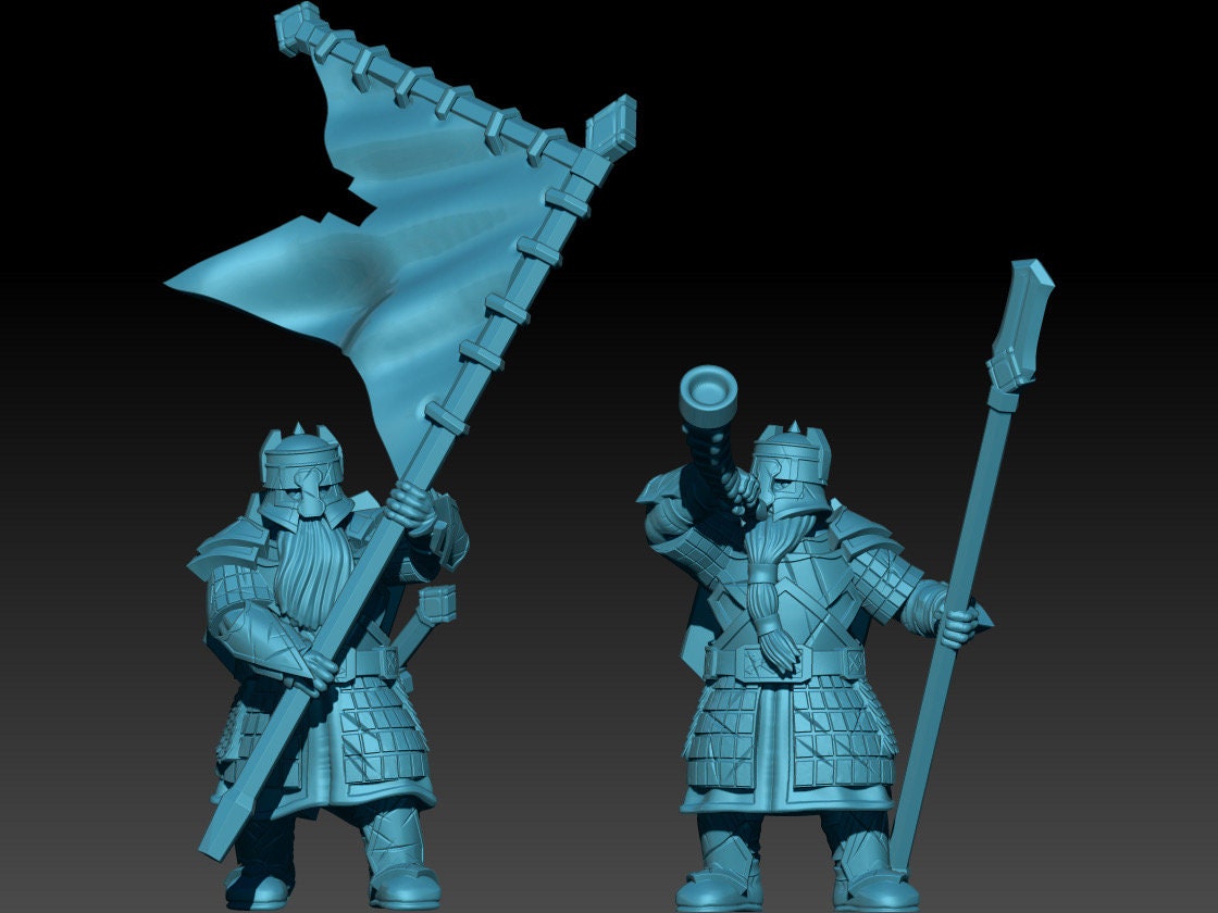 Stonehand dwarves banner and musician dnd fantasy tabletop wargames dwarves army miniature