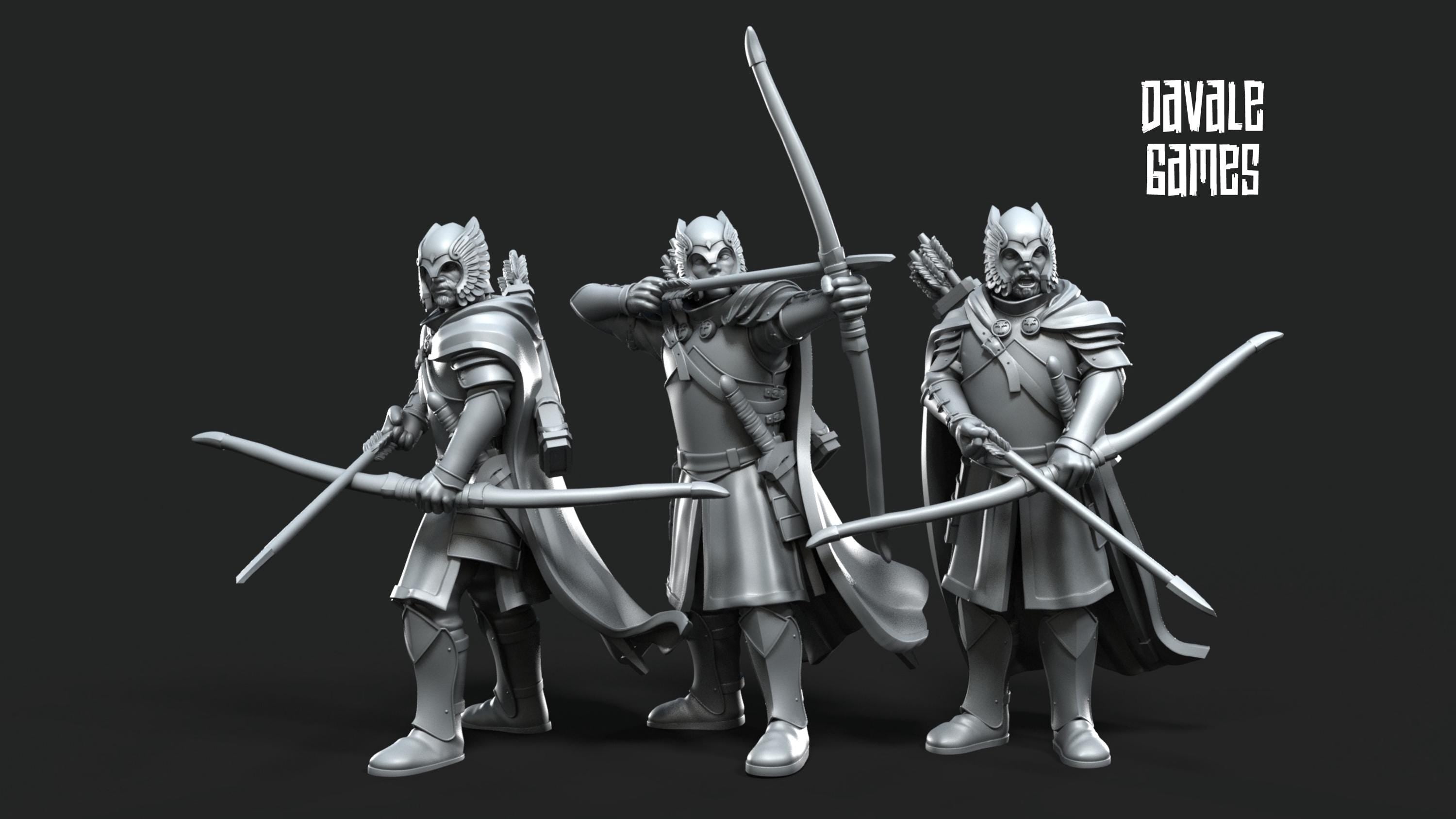 Grey Castle Guard with Long Bows 28mm miniatures dnd minis fantasy miniatures dungeons and dragons miniatures painting wargaming tabletop