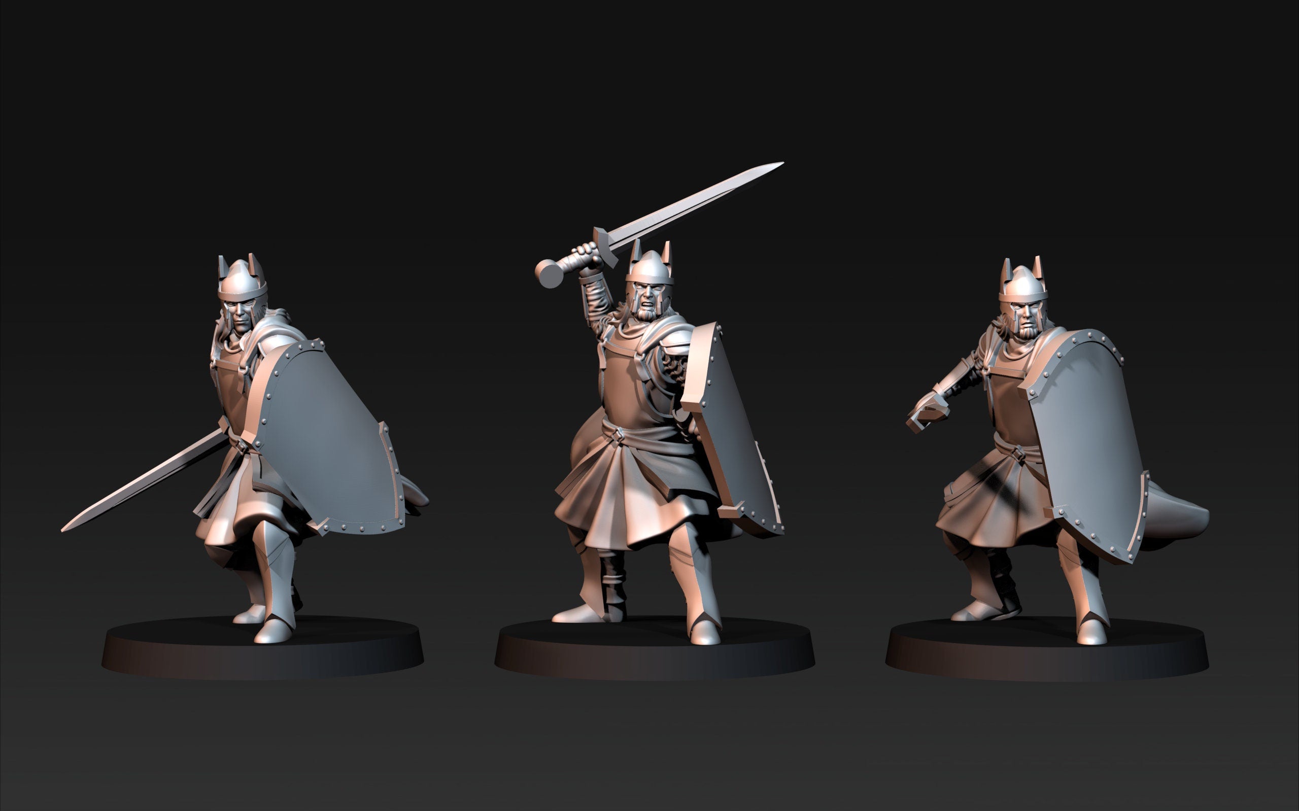 High human warriors with swords and shields fantasy tabletop wargames white city army miniatures