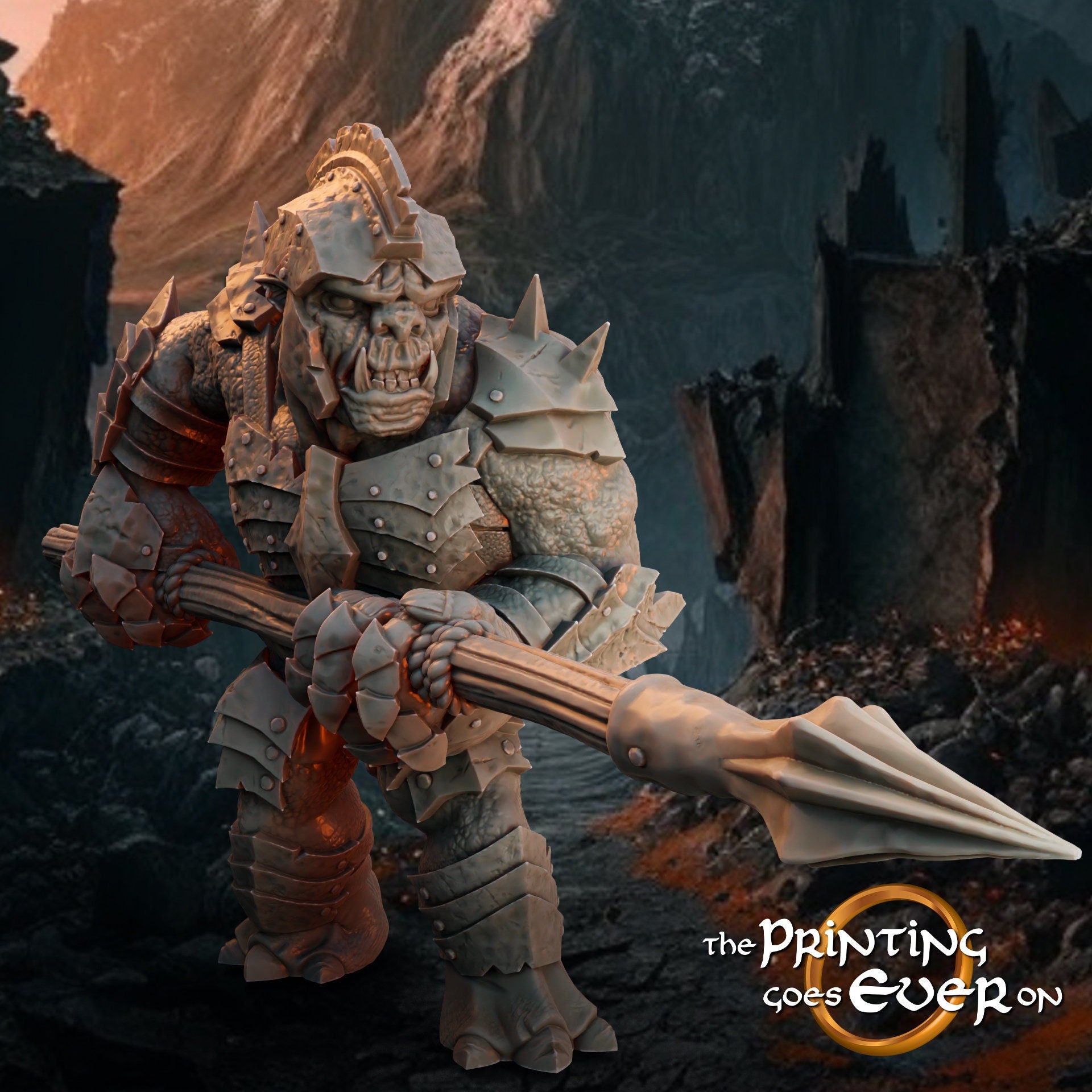 armoured war cave troll with spear dnd fantasy tabletop wargames 28mm