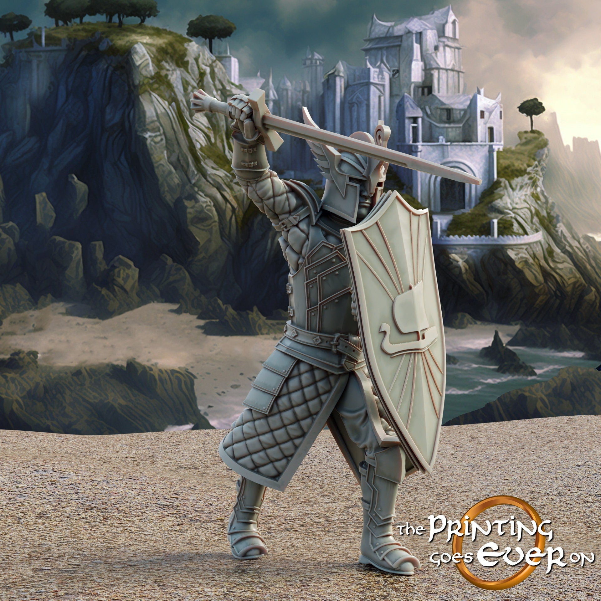 White city Swan knight warriors with swords fantasy tabletop wargames 28mm