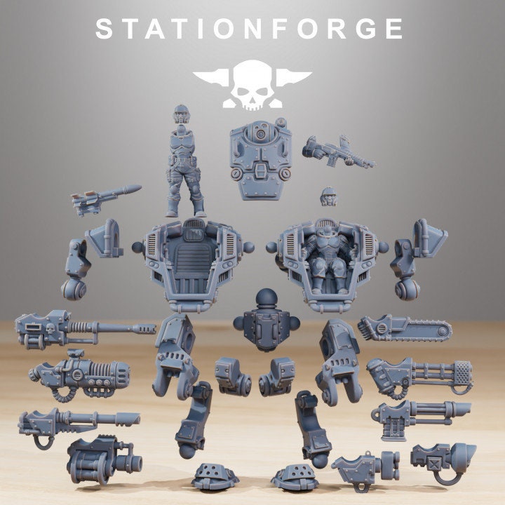 Vaskar Warmech 32mm Resin Miniatures – Grimdark Sci Fi Walker and Pilot for Wargaming