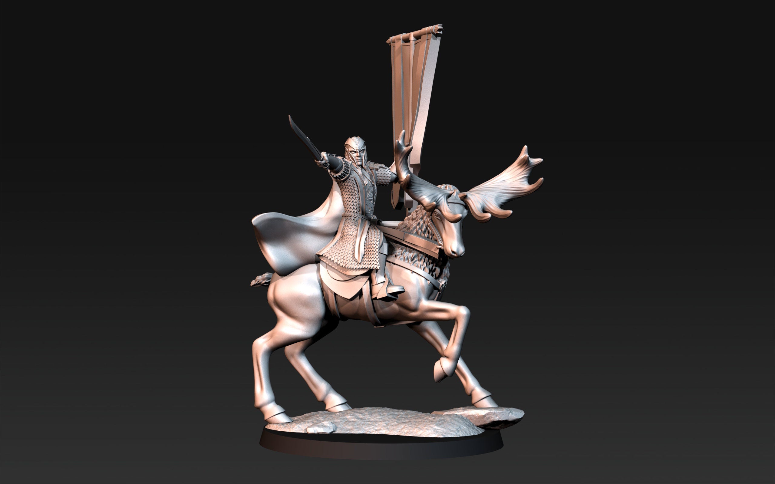 Wood Elf mounted on Elk with banner dnd fantasy tabletop wargames 28mm elves army miniature