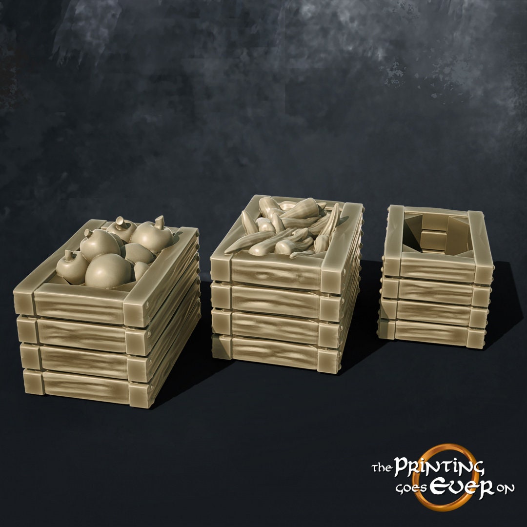 28mm Scatter Terrain Wooden Crates with Fruit and Vegetables tabletop fantasy wargaming dnd dungeons and dragons pathfinder miniature