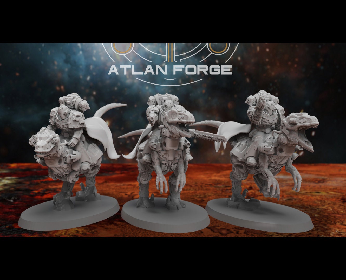 Cyber Velociraptor Riders 32mm sci-fi fantasy miniature for tabletop games grimdark RPGs dnd wargaming miniature dungeons and dragons