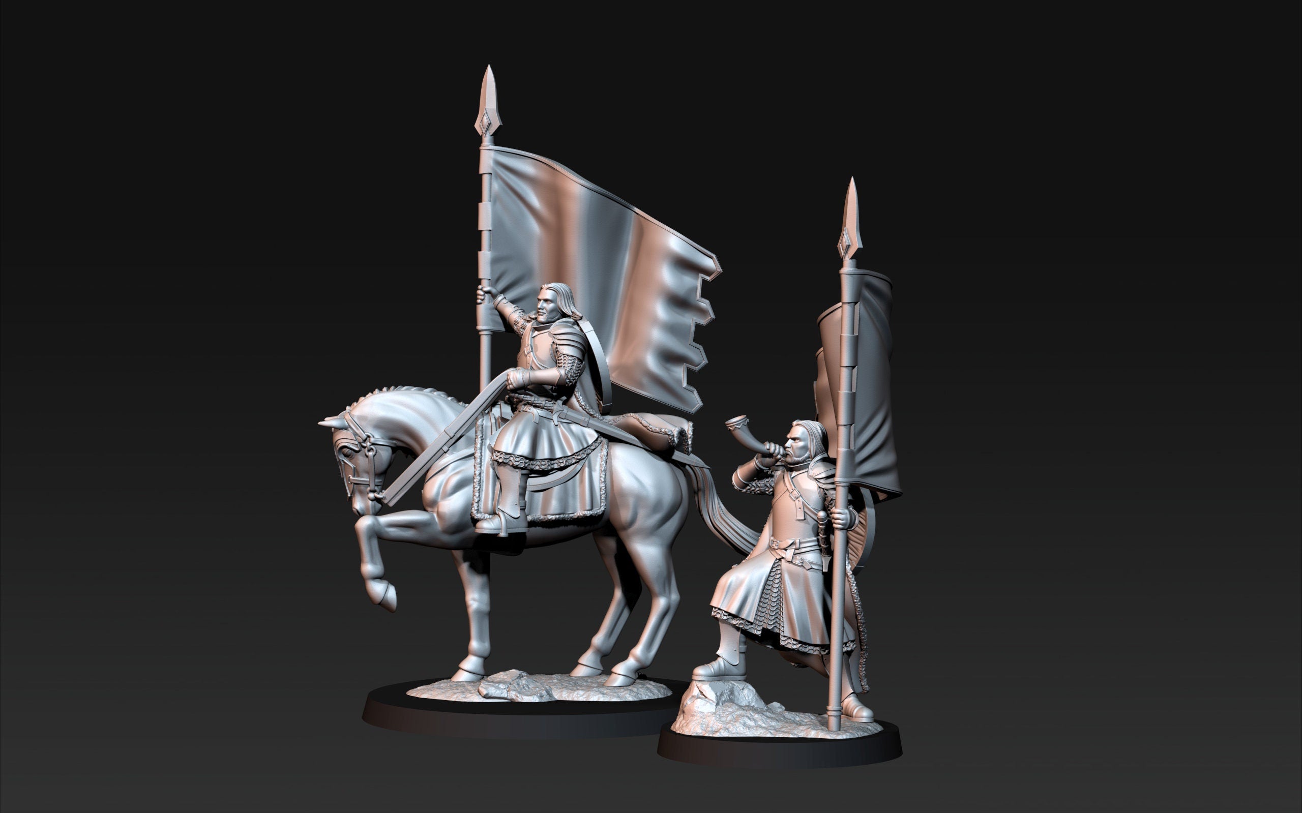 White tower Captain with banner mounted and foot 28mm fantasy tabletop wargame miniature