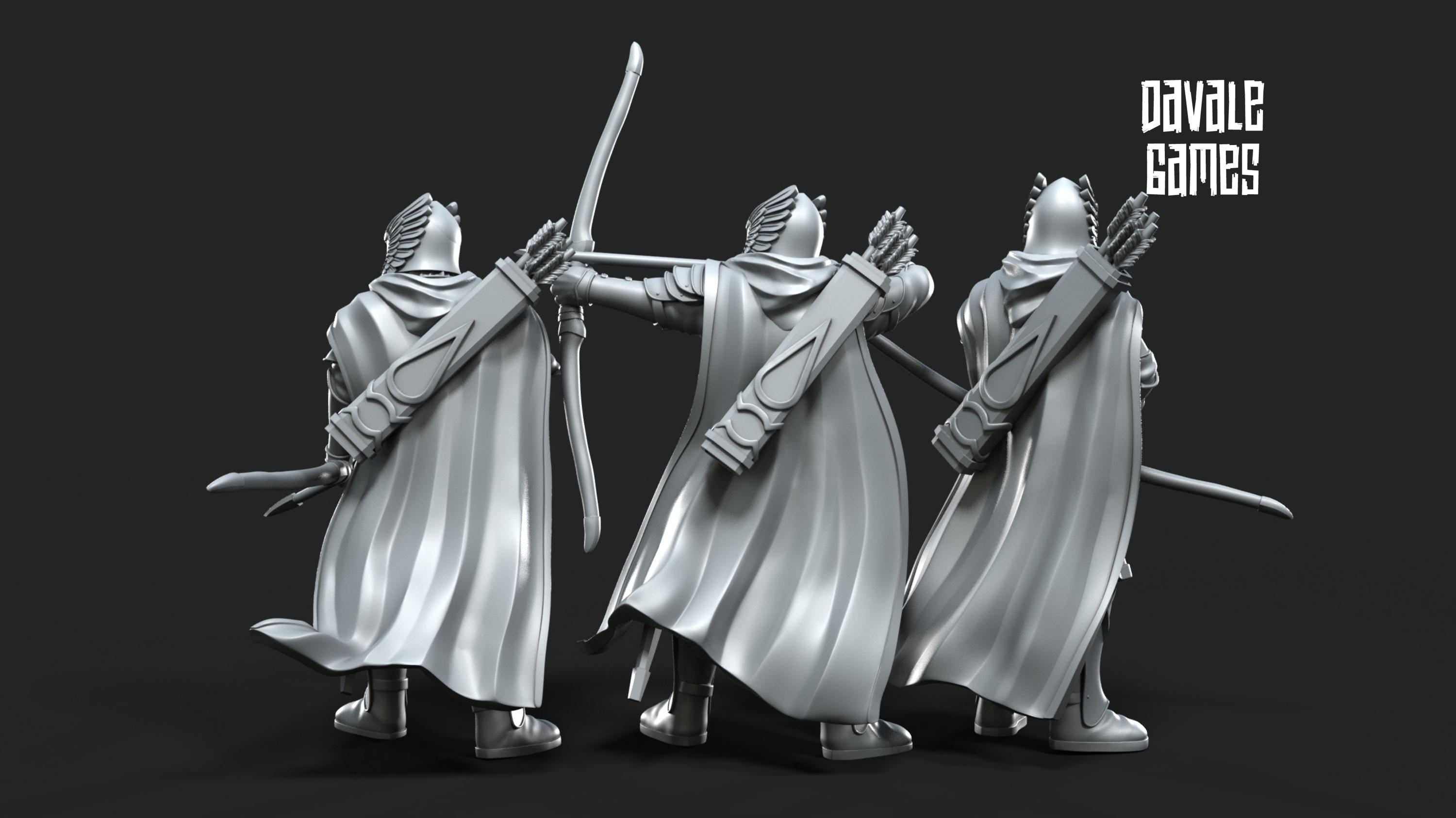 Grey Castle Guard with Long Bows 28mm miniatures dnd minis fantasy miniatures dungeons and dragons miniatures painting wargaming tabletop