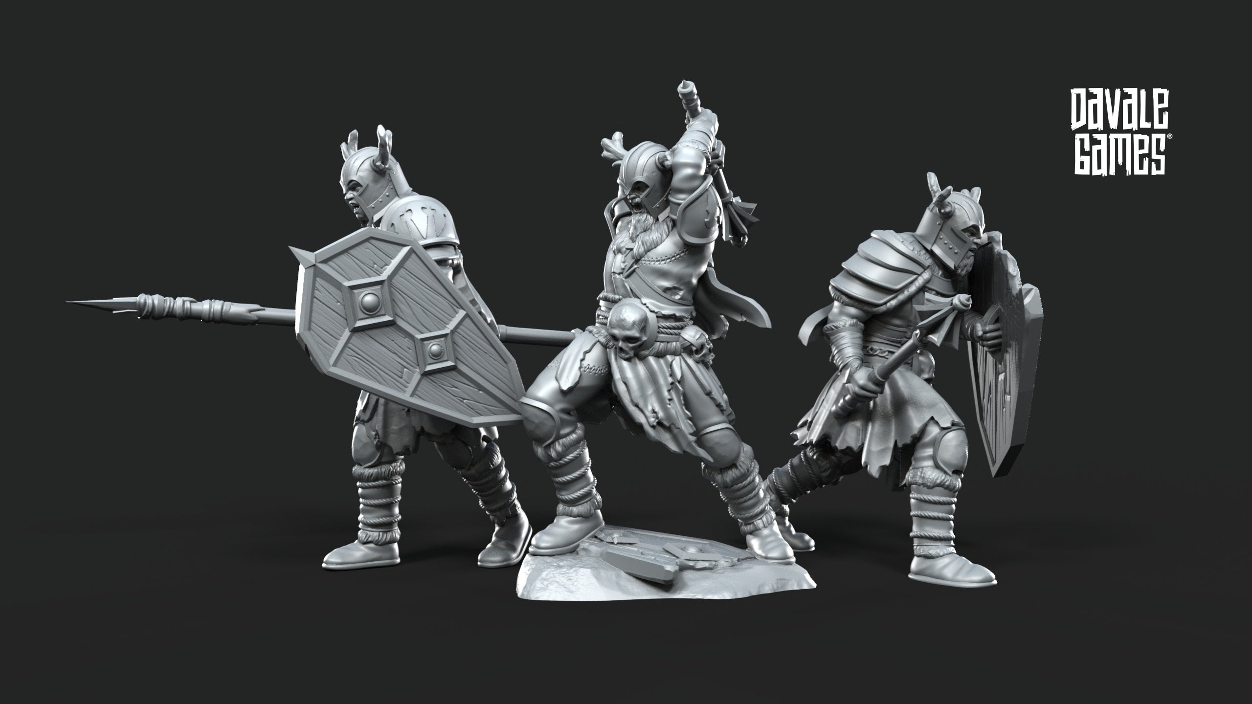 Khalum Warriors and Banner 28mm Resin Miniatures – Fantasy Infantry Warband for DnD and Wargaming