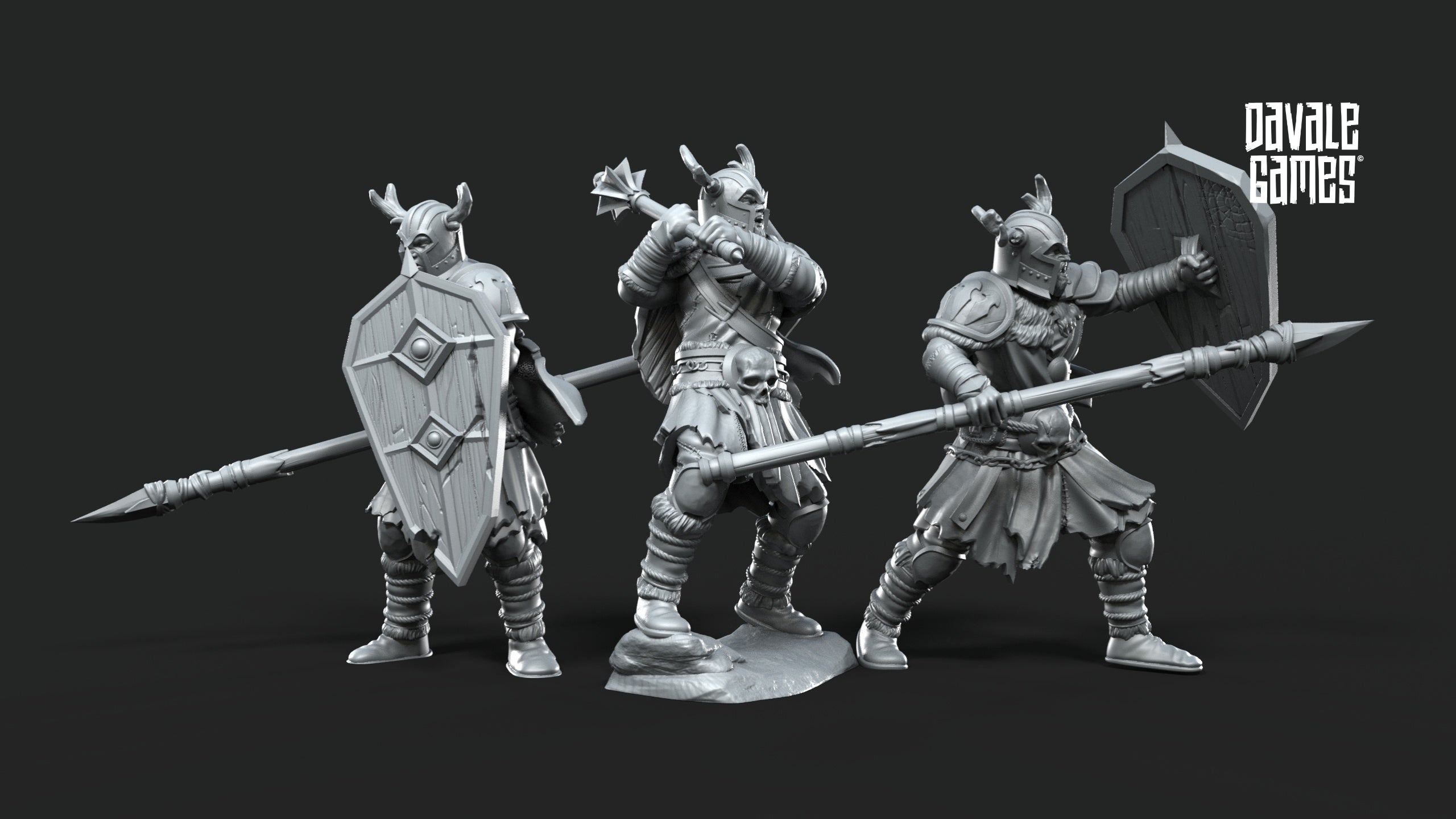 Khalum Warriors and Banner 28mm Resin Miniatures – Fantasy Infantry Warband for DnD and Wargaming