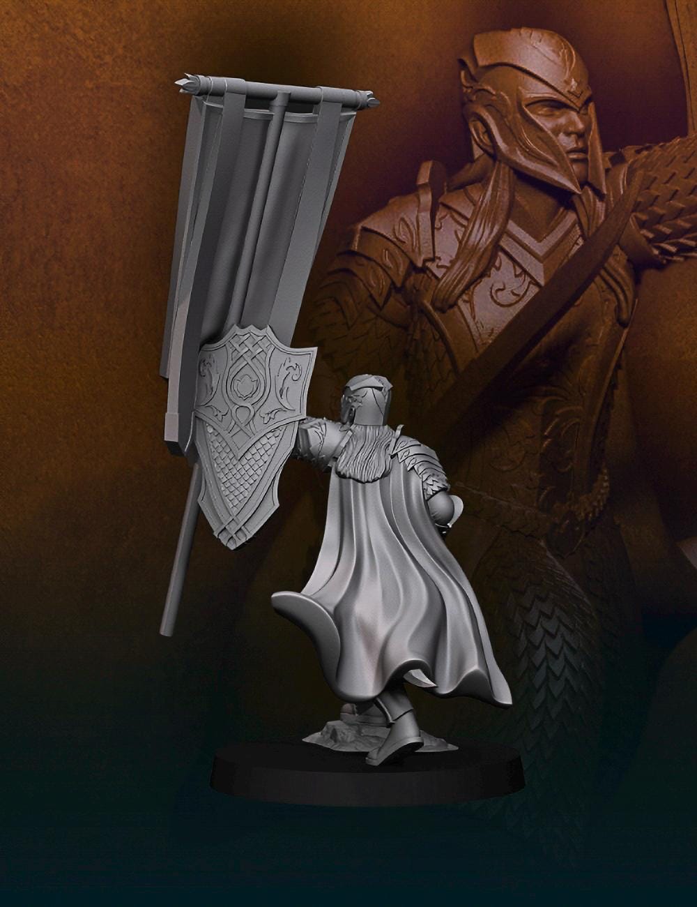 Armoured wood elf banner 28mm miniatures dnd fantasy miniatures dungeons and dragons miniatures for painting wargaming miniatures tabletop