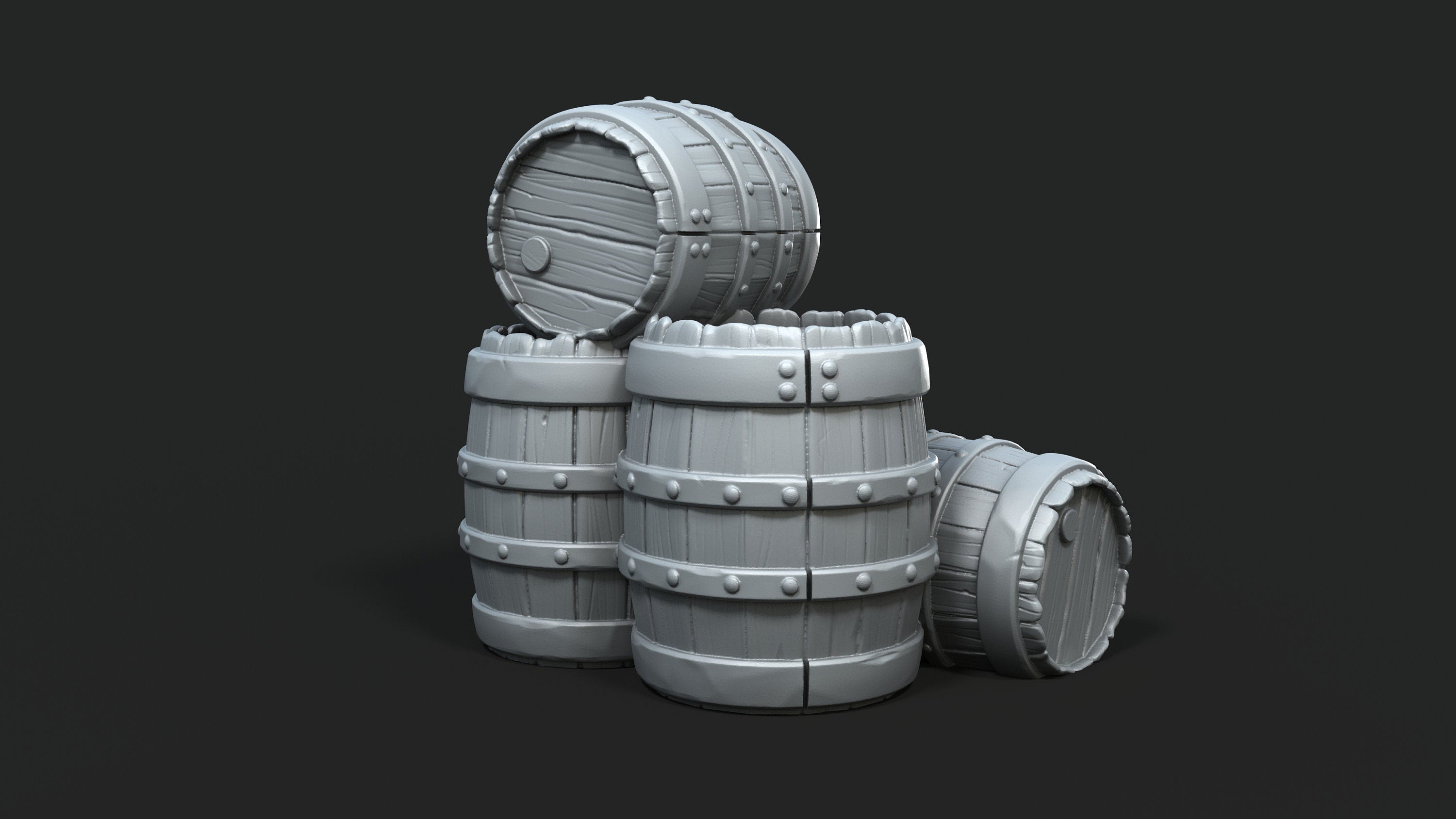 Set of 3 28mm Miniature Fantasy Barrels for Wargaming and RPGs - Paintable Terrain for D&D and Pathfinder