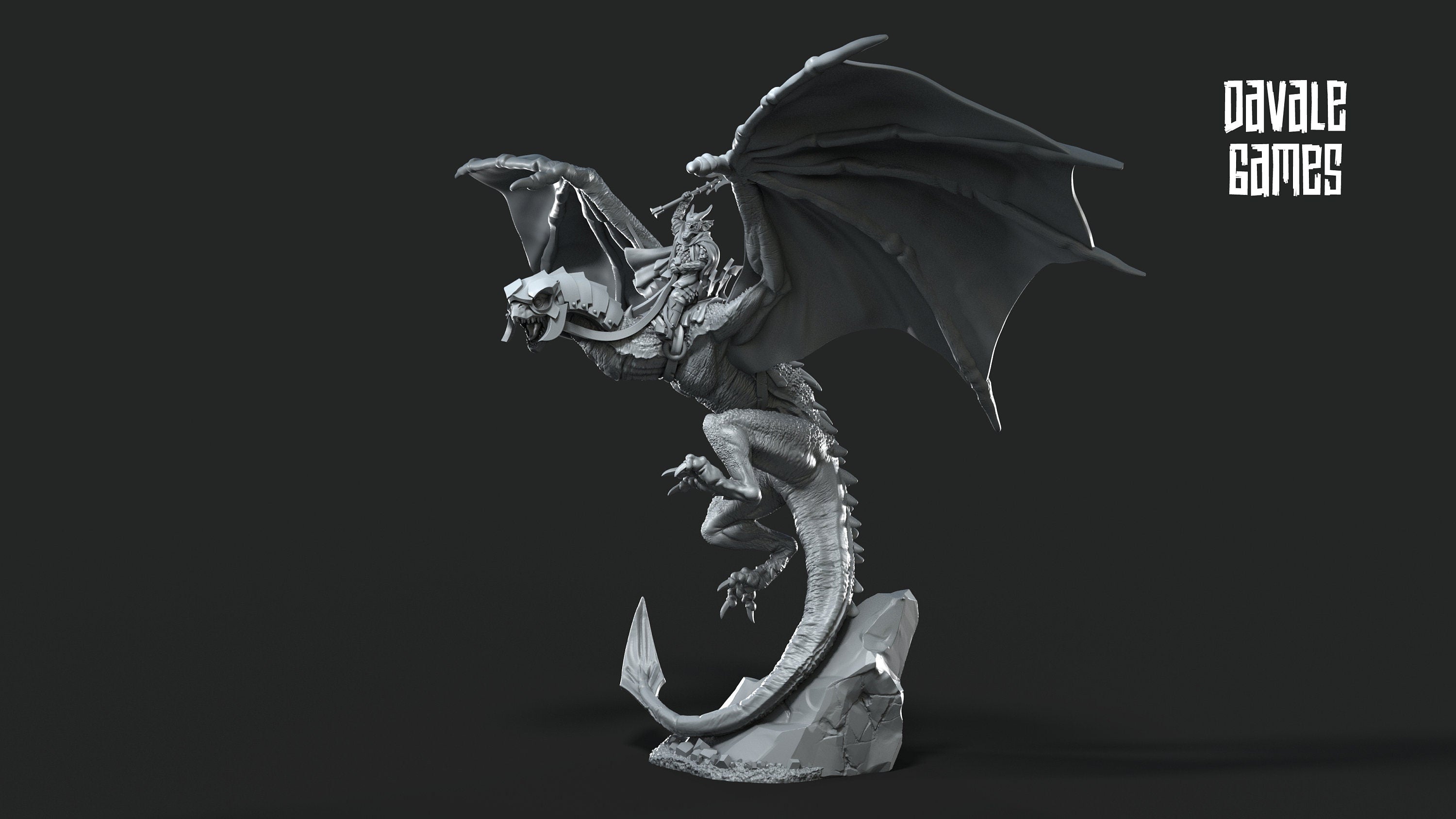 Wyvern with Dark Mage 28mm Resin Miniature – Fantasy Dragon Rider for DnD and Wargaming