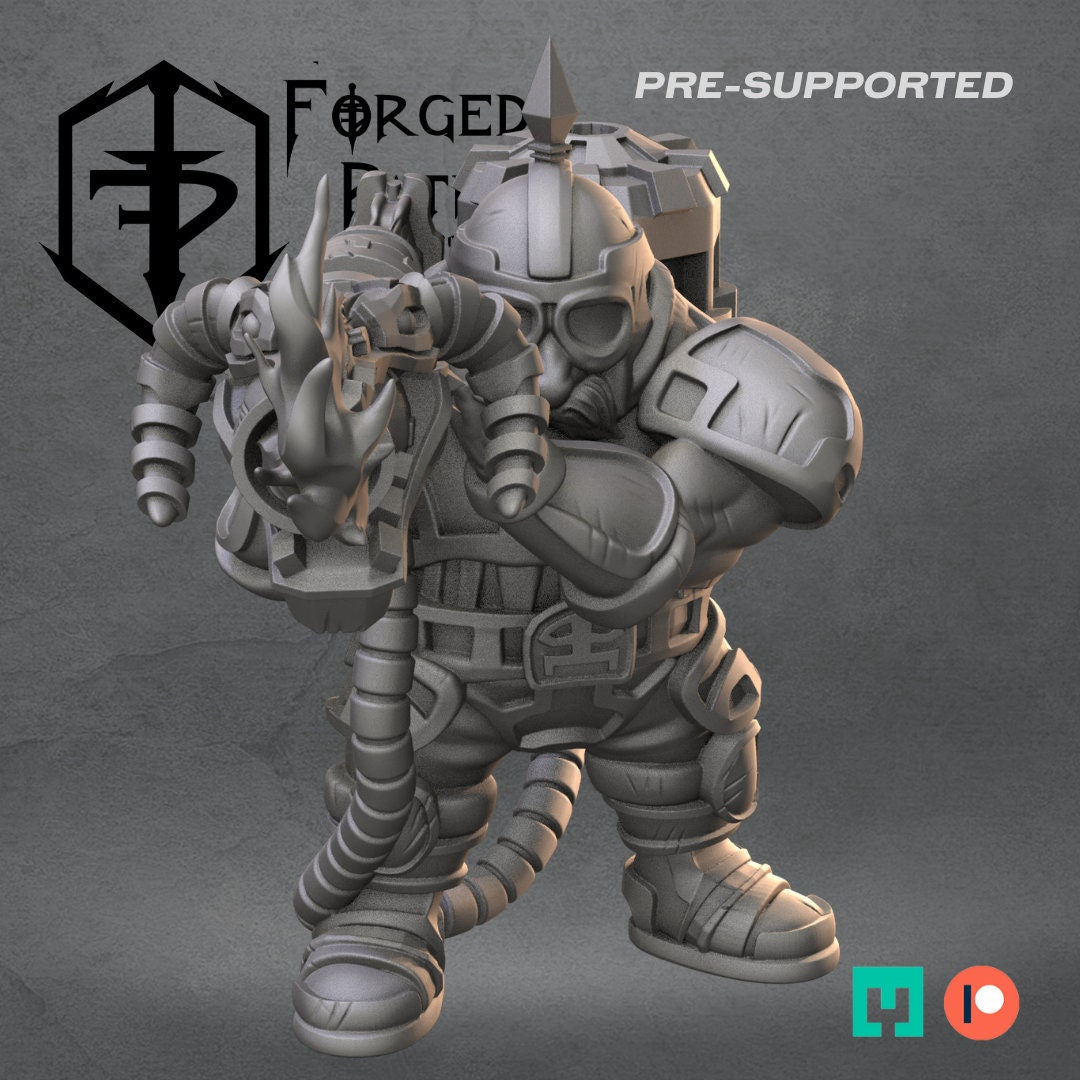 Inferno Legion, Dwarf with Flamethrower, Dwarves Fantasy Wargaming Heavy Weapon