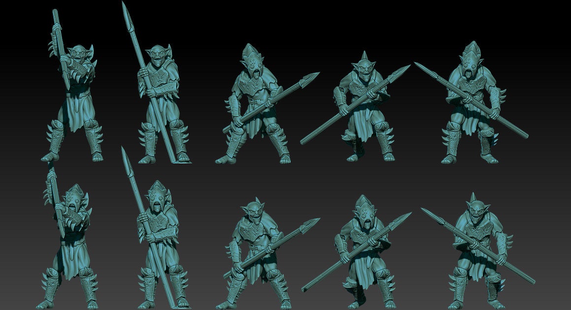 Deepmine goblins spearmen 28mm miniatures fantasy dungeons and dragons miniature wargaming miniatures tabletop dnd miniatures