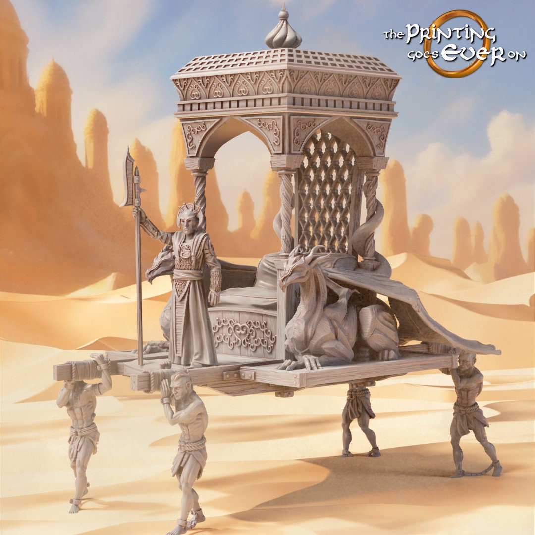 Easterner emperor on palanquin 28mm miniatures dnd minis fantasy miniatures dungeons and dragons miniatures  wargaming miniatures tabletop.