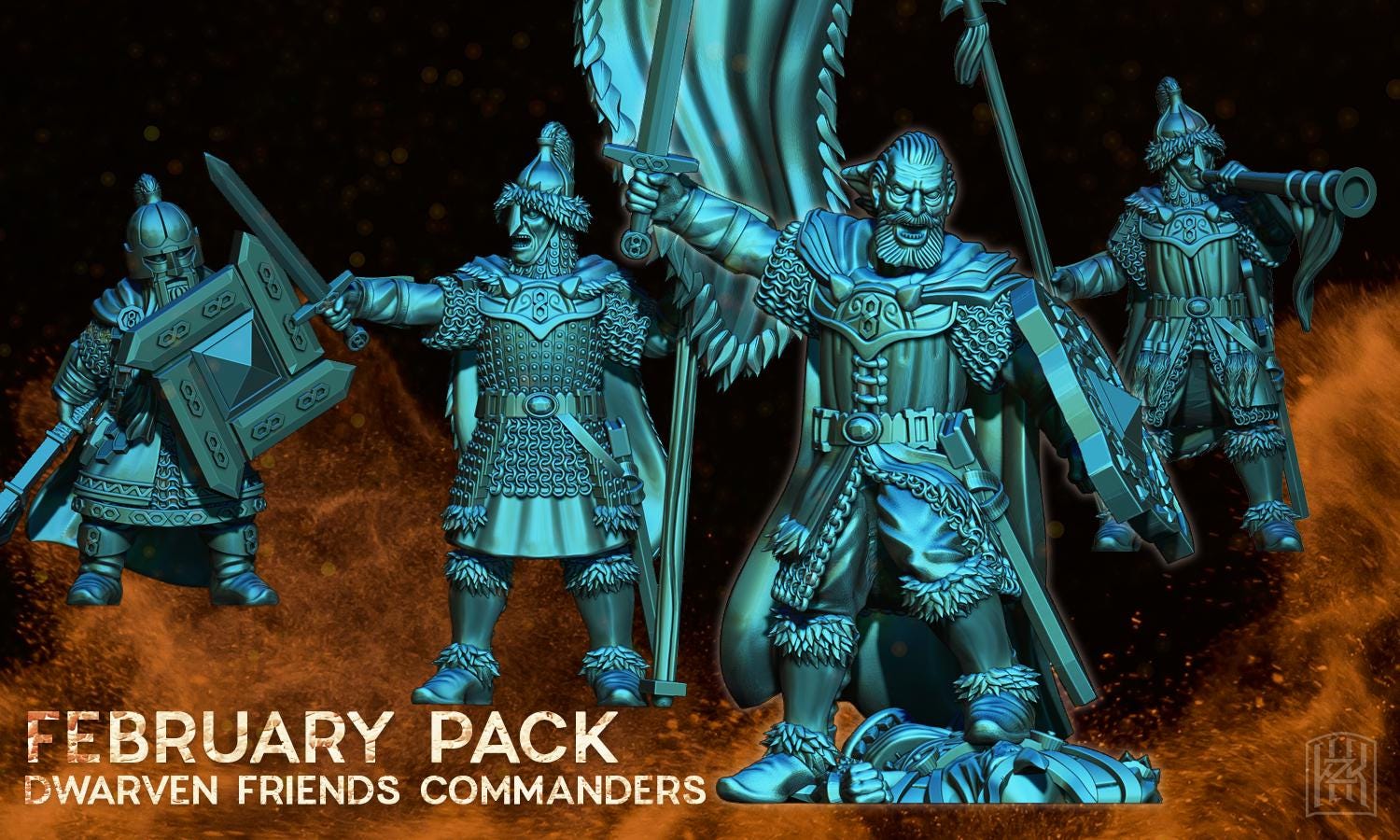 Exiled Dwarves commanders 28mm fantasy dungeons and dragons miniature wargaming tabletop dnd dwarf army miniatures