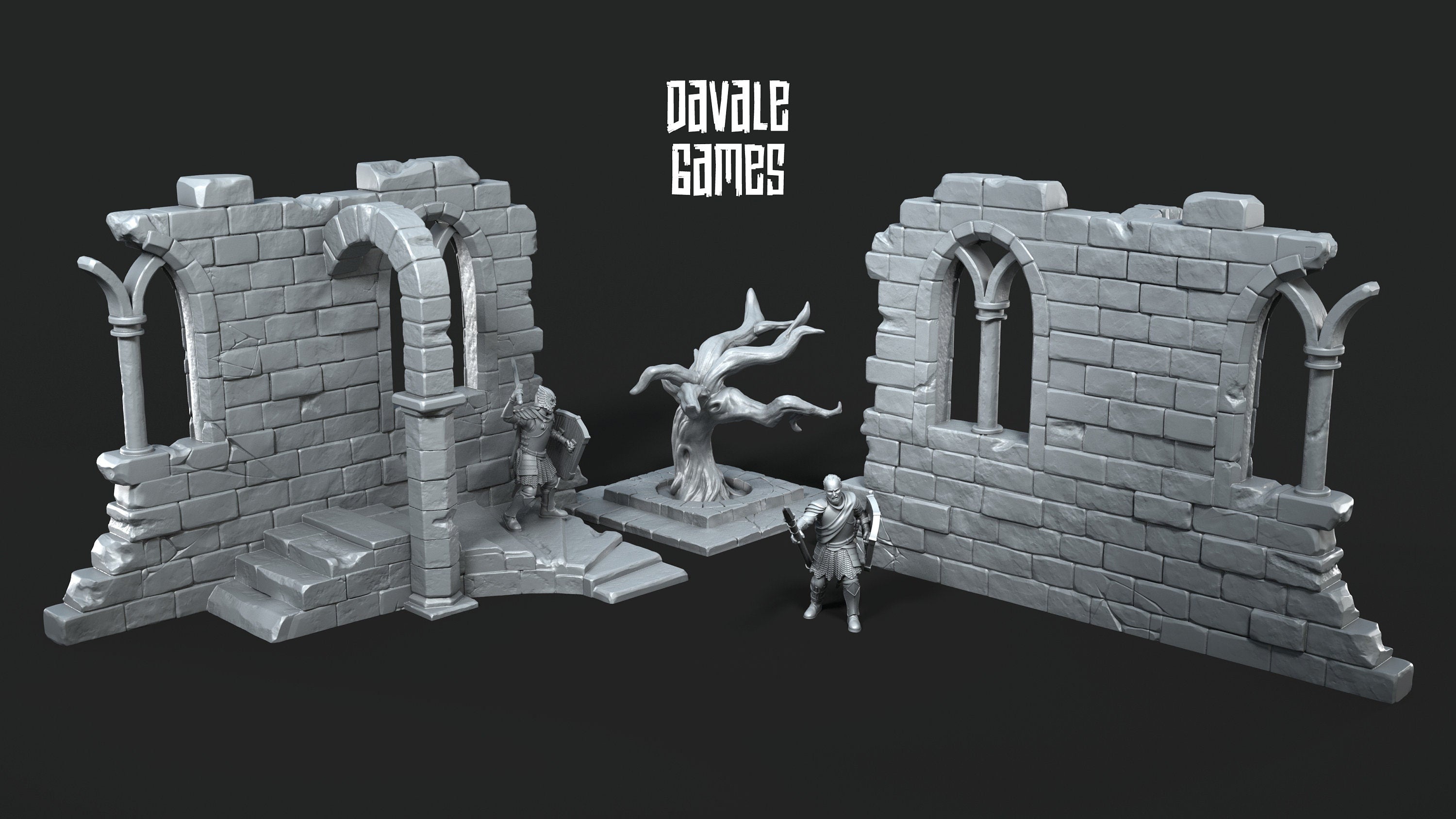 28mm Scatter Terrain stone walls and dead tree tabletop fantasy wargaming miniature dnd dungeons and dragons pathfinder miniature painting