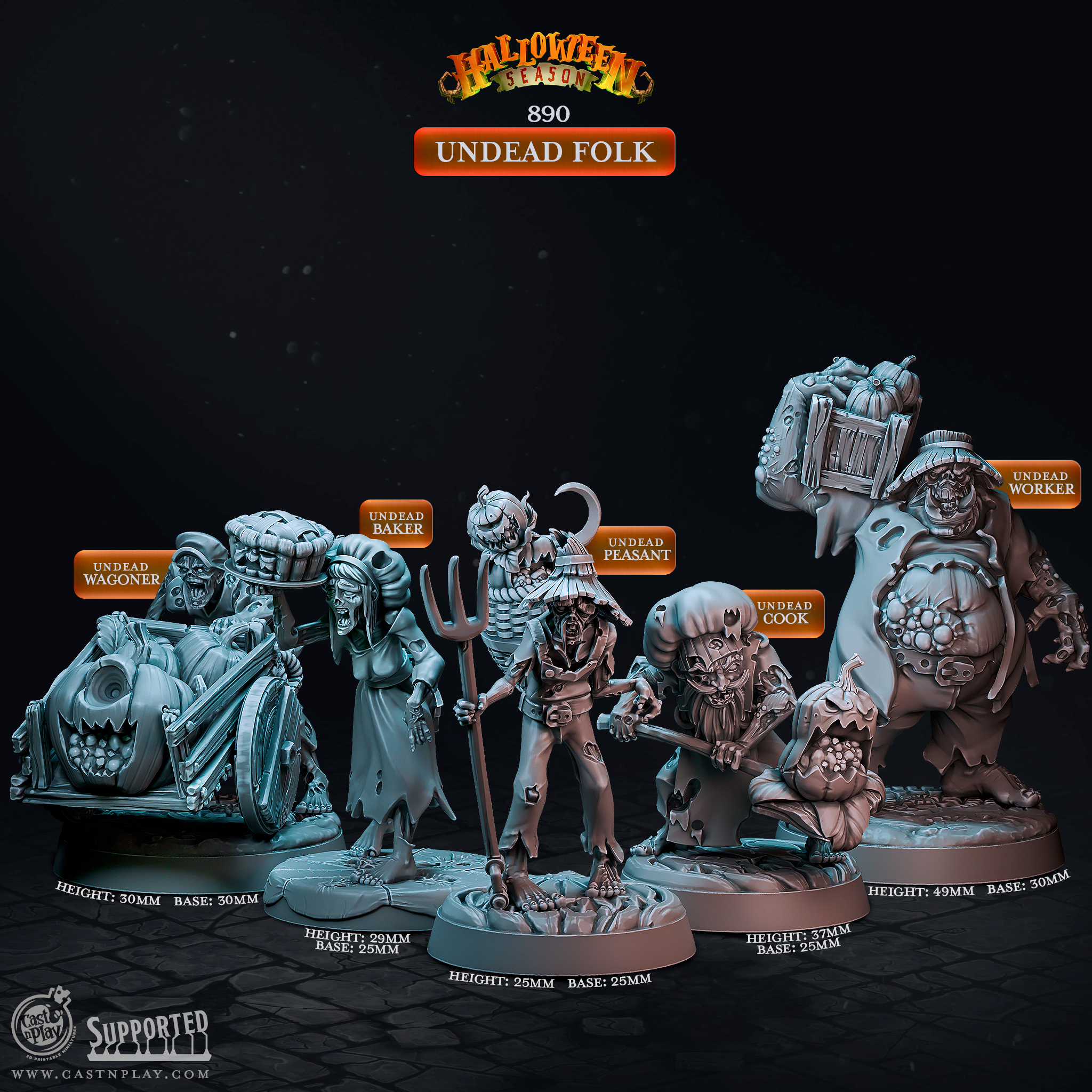 Undead Folk – 5 Undead Villager D&D Miniatures