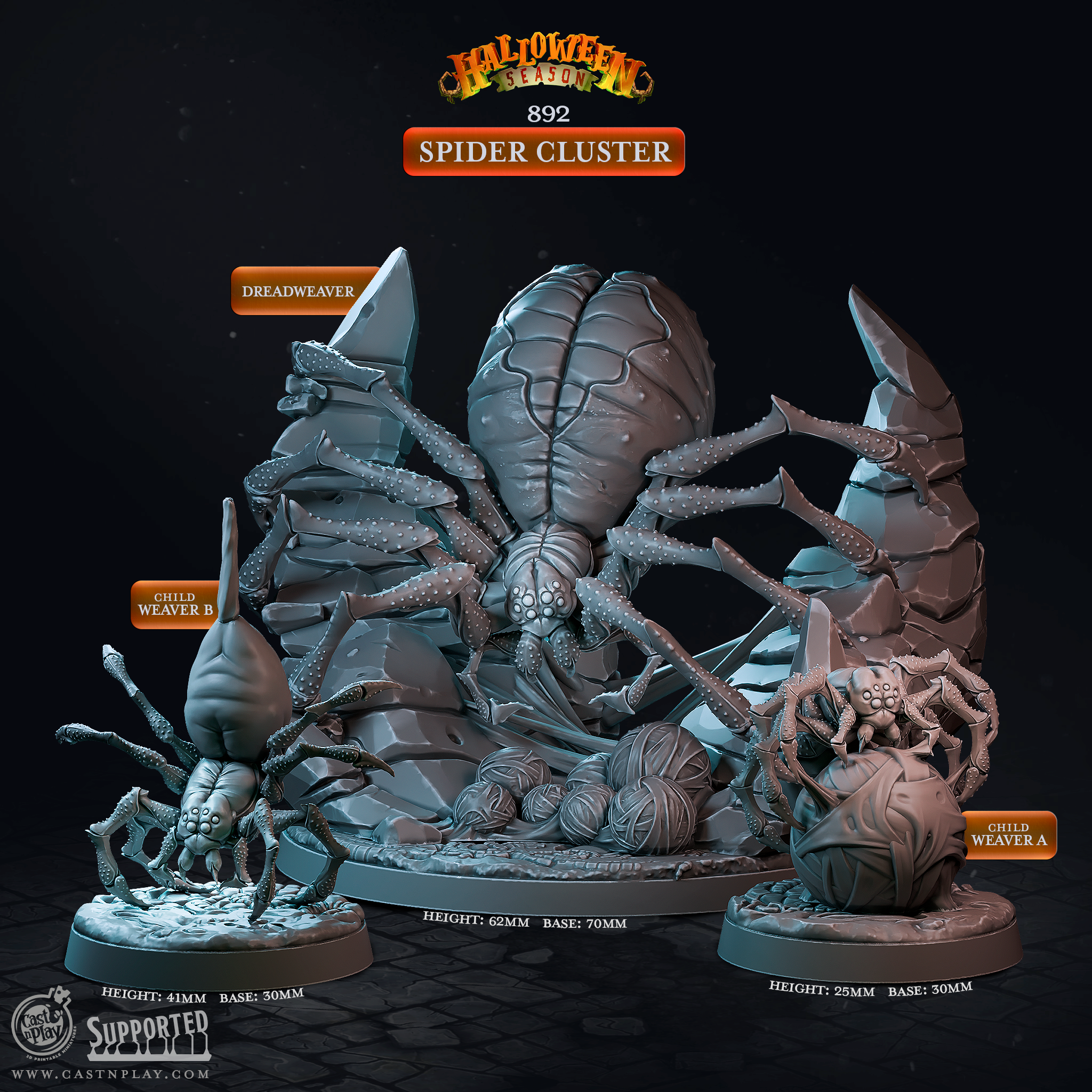 Spider Cluster – 3 Giant Spider D&D Miniatures