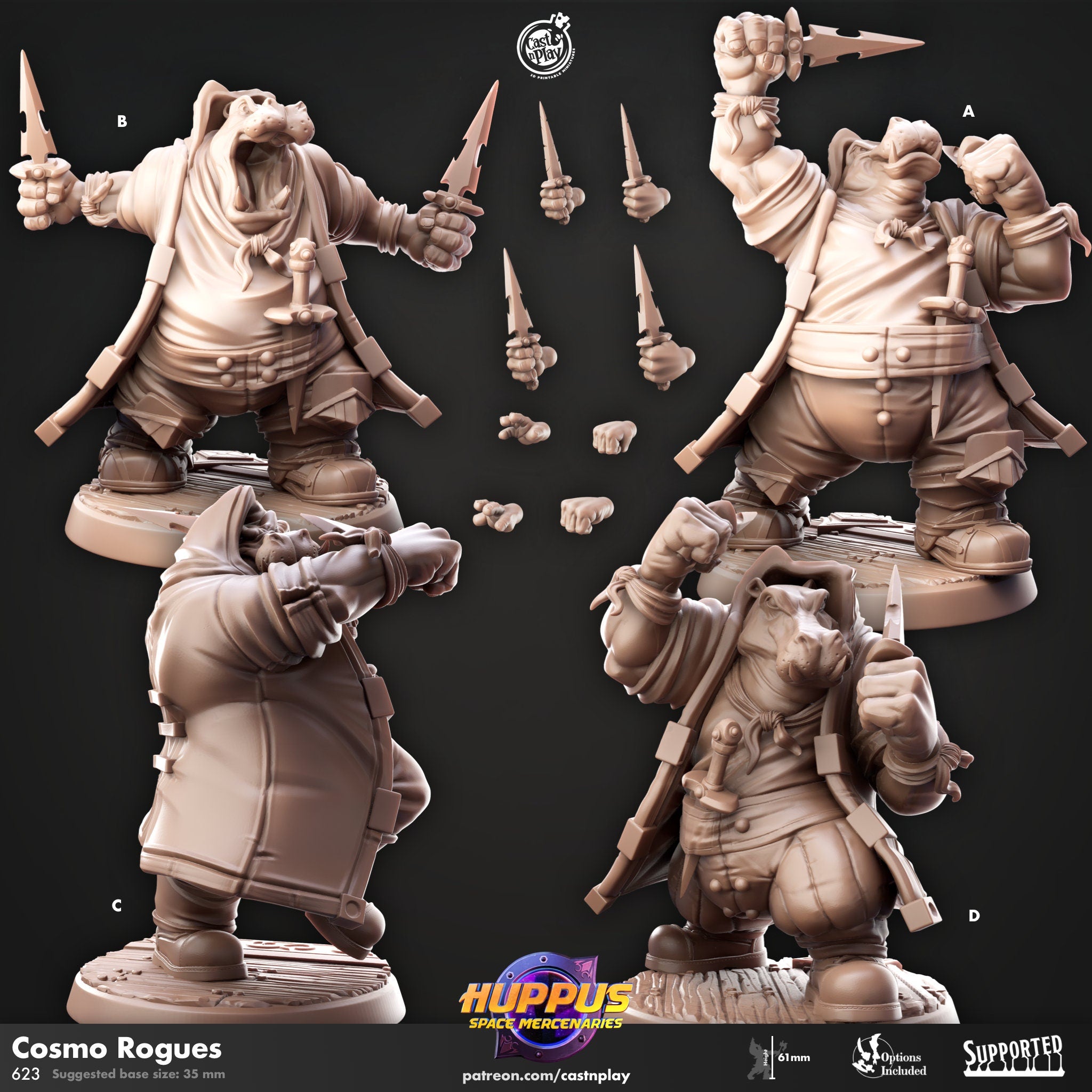 Hippo Cosmo Rogues Tabletop RPG Wargames Fantasy D&D 32mm scale Miniatures