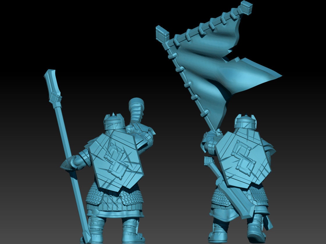 Stonehand dwarves banner and musician dnd fantasy tabletop wargames dwarves army miniature