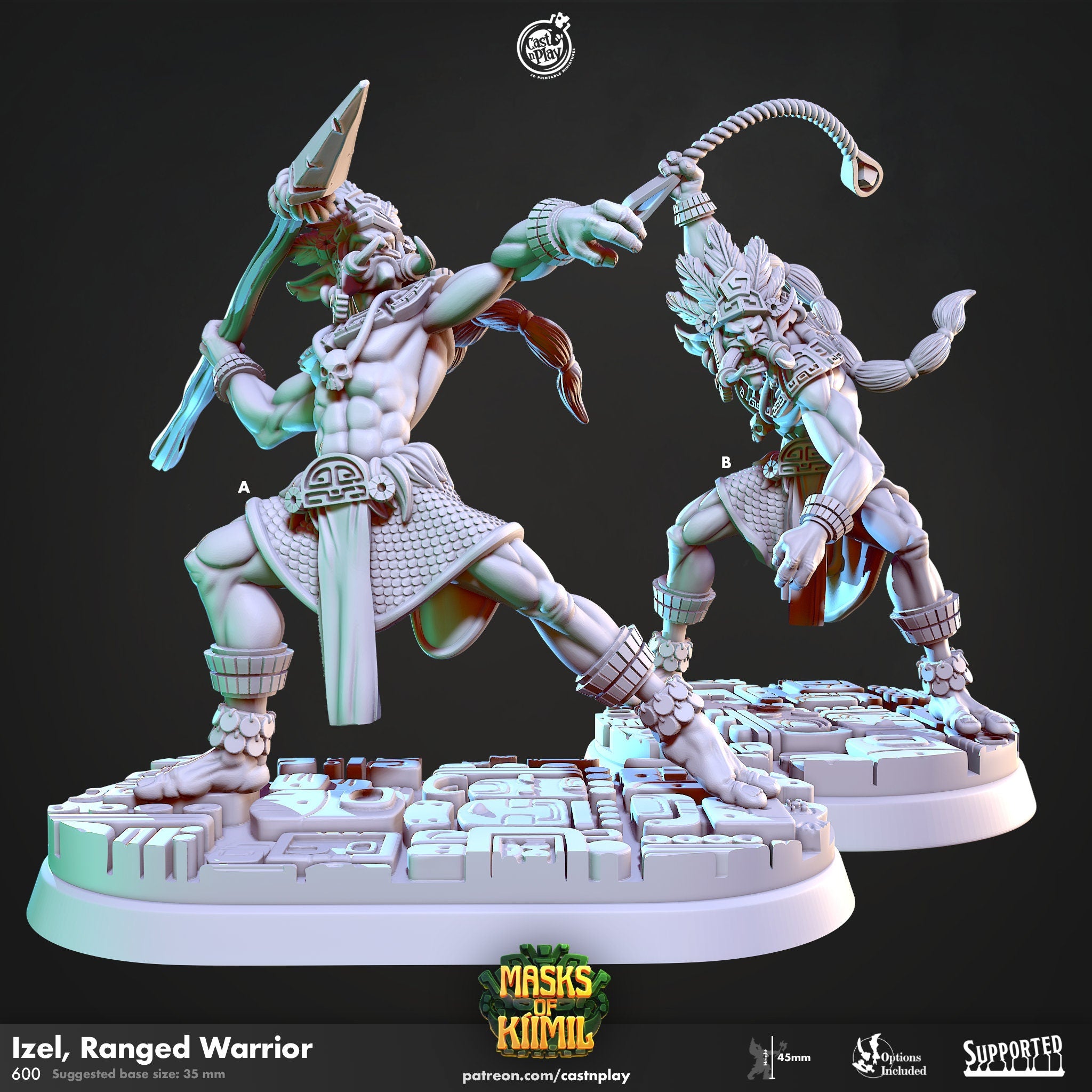 Izel Ranged tribal warrior Dungeons and Dragon Miniature 5th Edition dnd 32mm rpg tabletop games pathfinder miniatures 3d printed fantasy