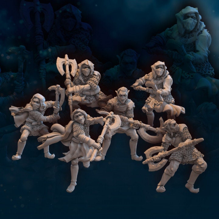 Goblin warriors with axes 28mm miniatures fantasy dungeons and dragons miniature wargaming miniatures tabletop dnd dwarf army miniatures