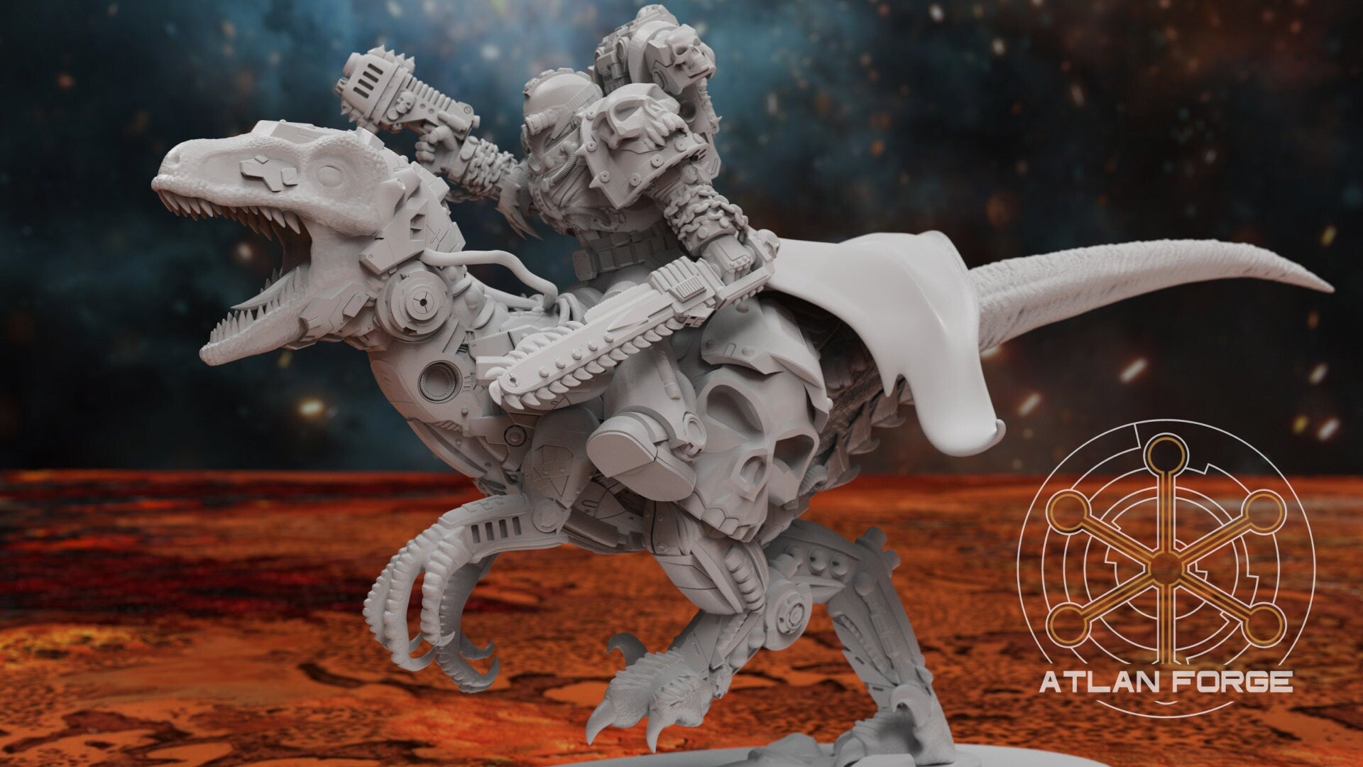 Cyber Velociraptor Riders 32mm sci-fi fantasy miniature for tabletop games grimdark RPGs dnd wargaming miniature dungeons and dragons