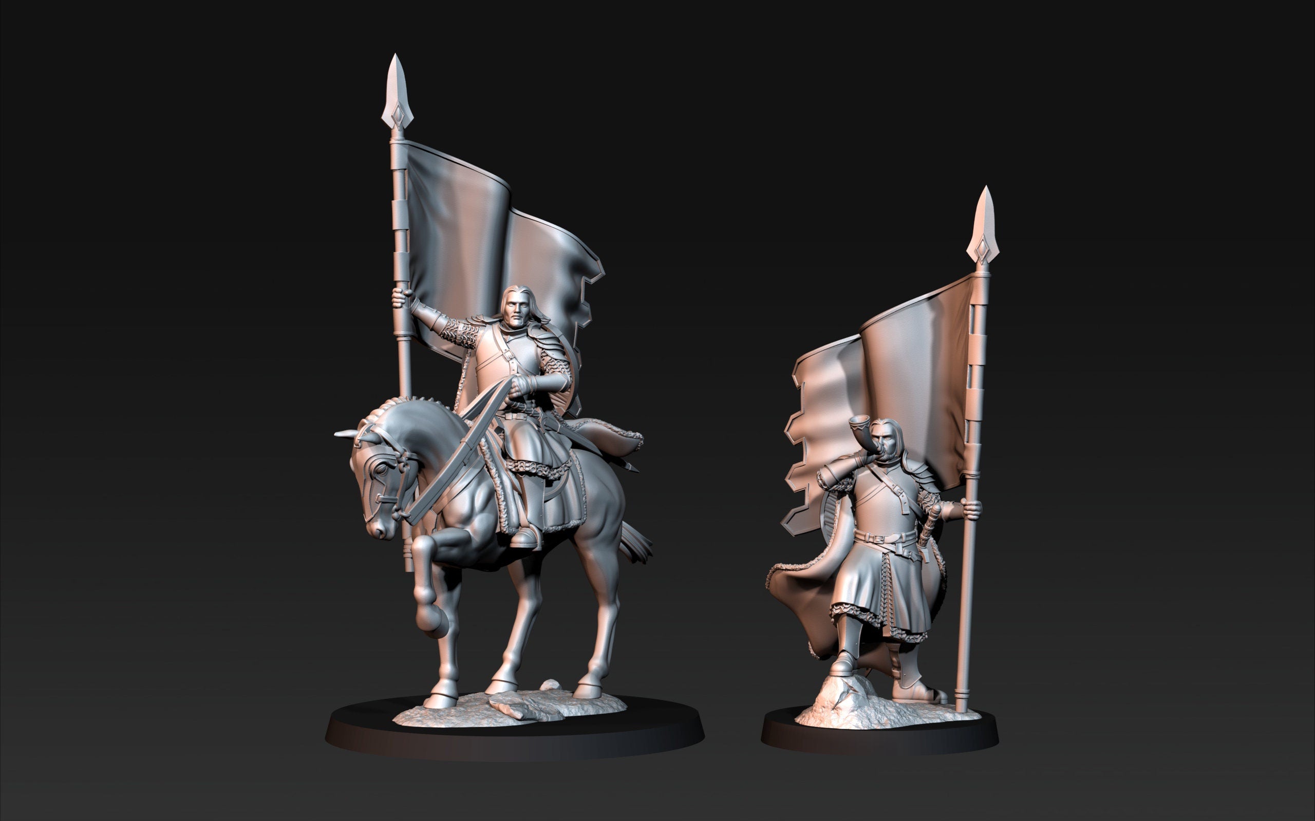 White tower Captain with banner mounted and foot 28mm fantasy tabletop wargame miniature