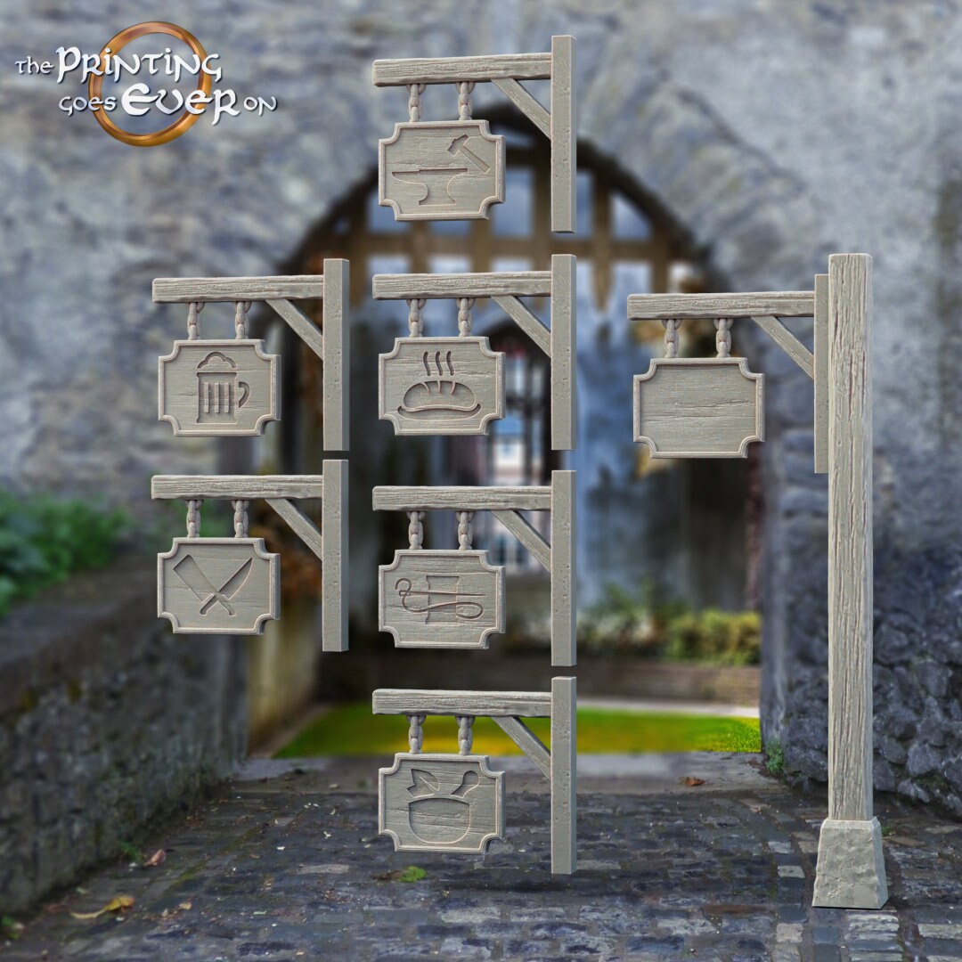 Medieval Shop Craft Signs Building Decorations 28mm dnd dungeon and dragons fantasy wargaming scatter terrain Pathfinder tabletop games