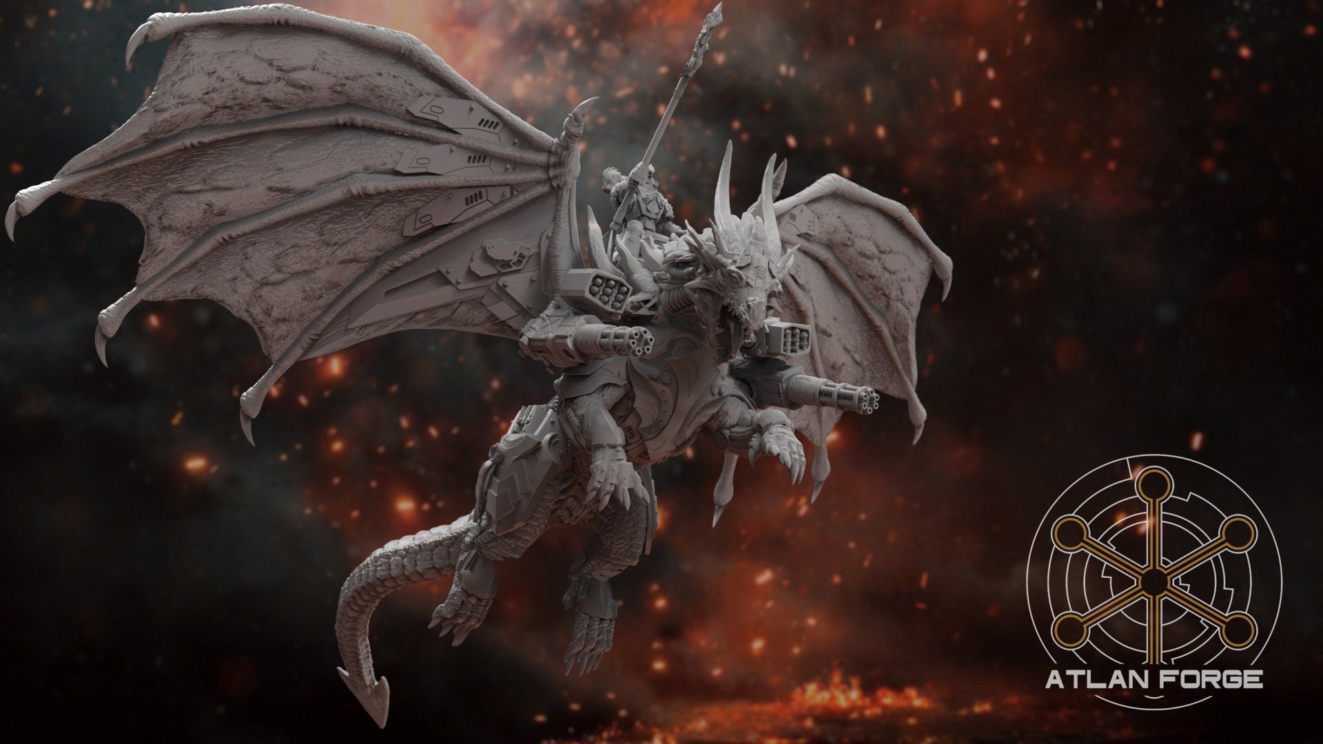Cybernetic Battle Dragon 32mm sci-fi fantasy miniature for tabletop games grimdark RPGs dnd wargaming miniature dungeons and dragons