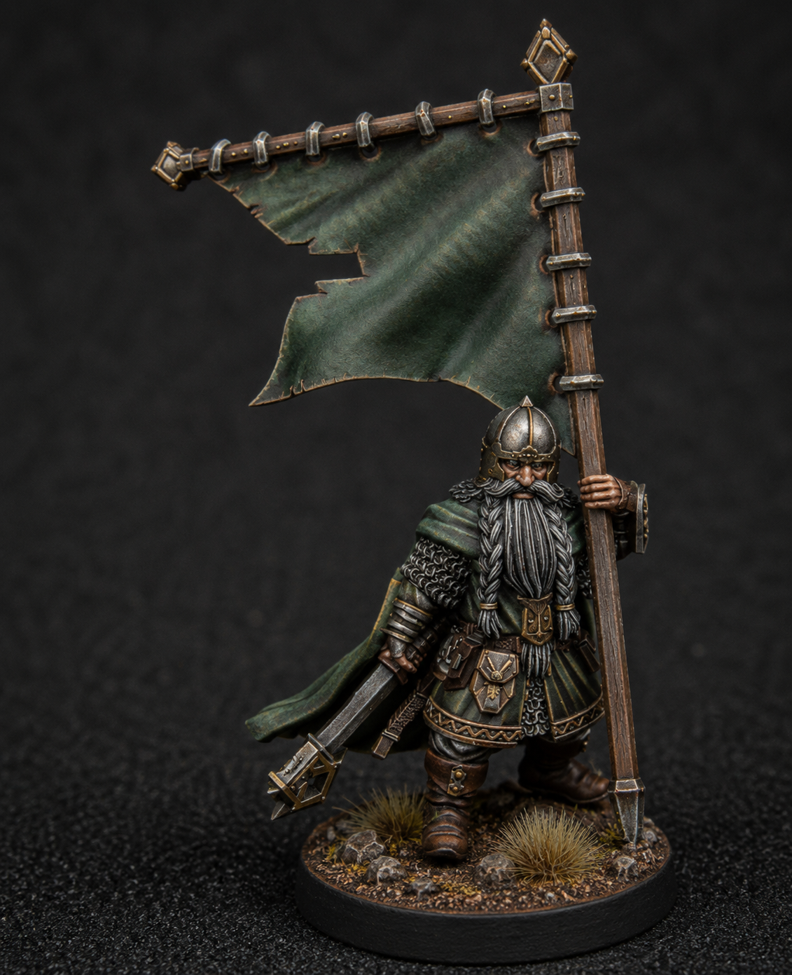 Exiled Dwarves Banner Bearer 28mm Resin Miniature – Dwarf Standard for DnD and Wargaming