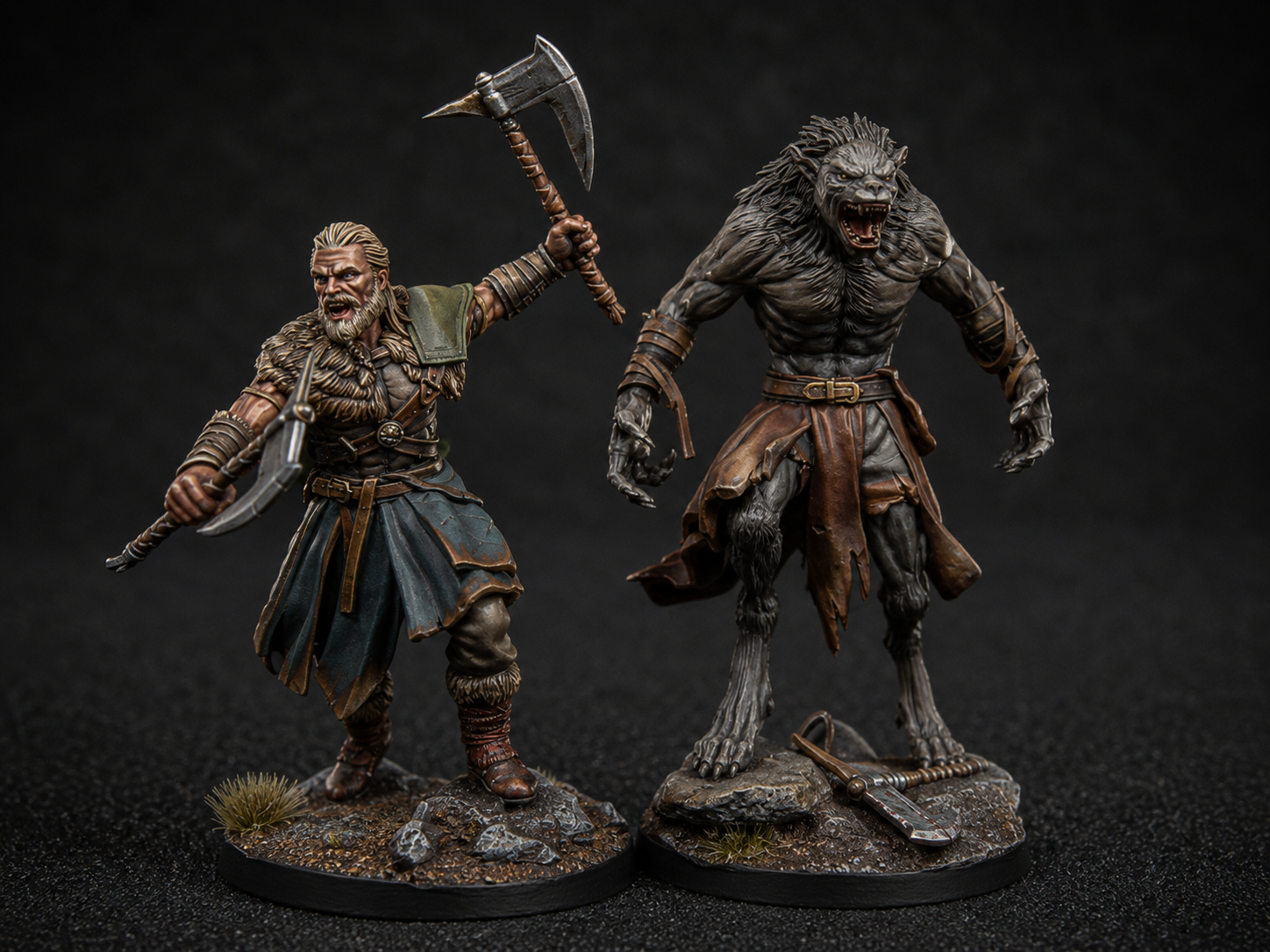 Ragnar Halfwolf 28mm Resin Miniatures – Werewolf and Human Form for DnD and Wargaming