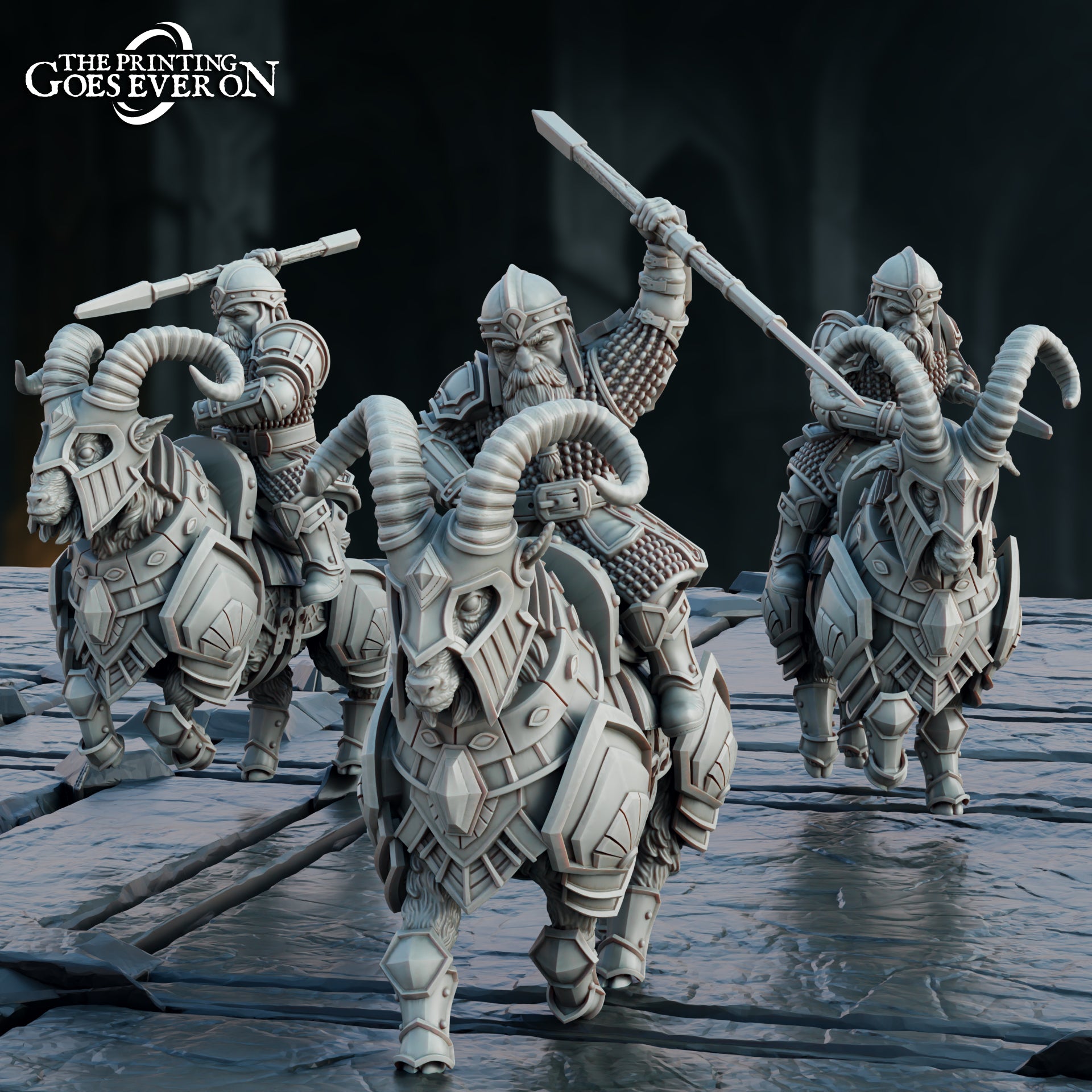 Dwarven Mountain Goat Riders 28mm Resin Miniatures – Steelvein Clan Fantasy Cavalry for DnD and Wargaming