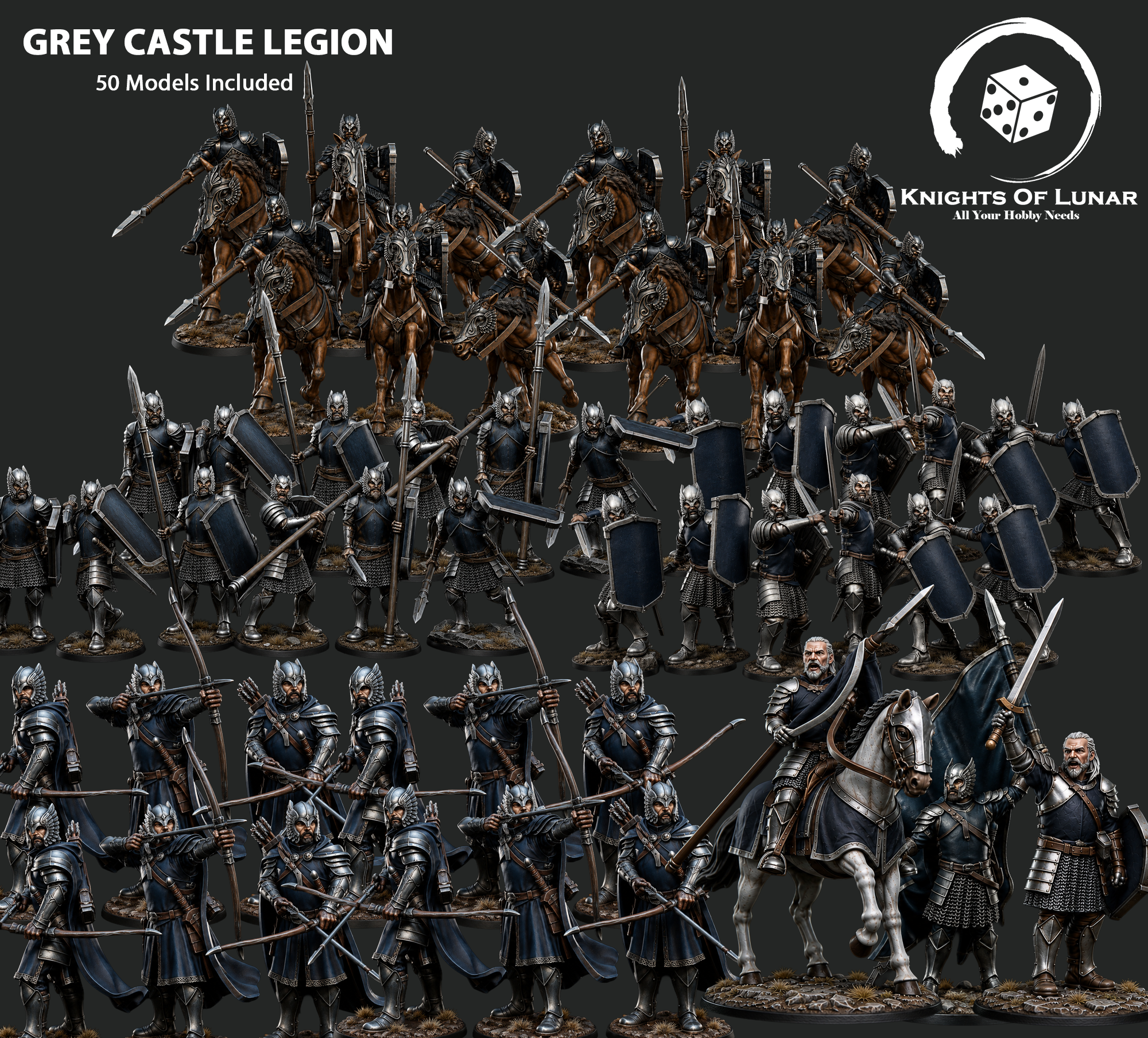 Grey Castle Legion 28mm Resin Miniatures – Fantasy Army Set for DnD and Wargaming