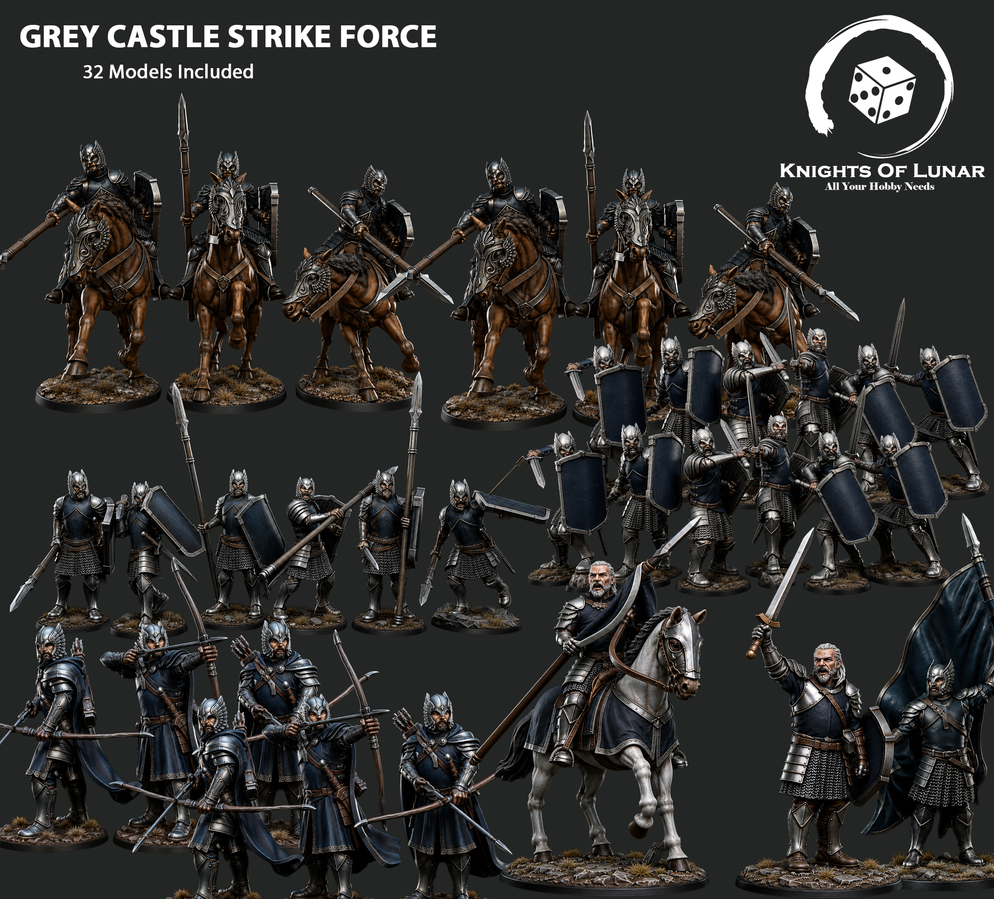 Grey Castle Strike Force 28mm Resin Miniatures – Fantasy Army Set for DnD and Wargaming