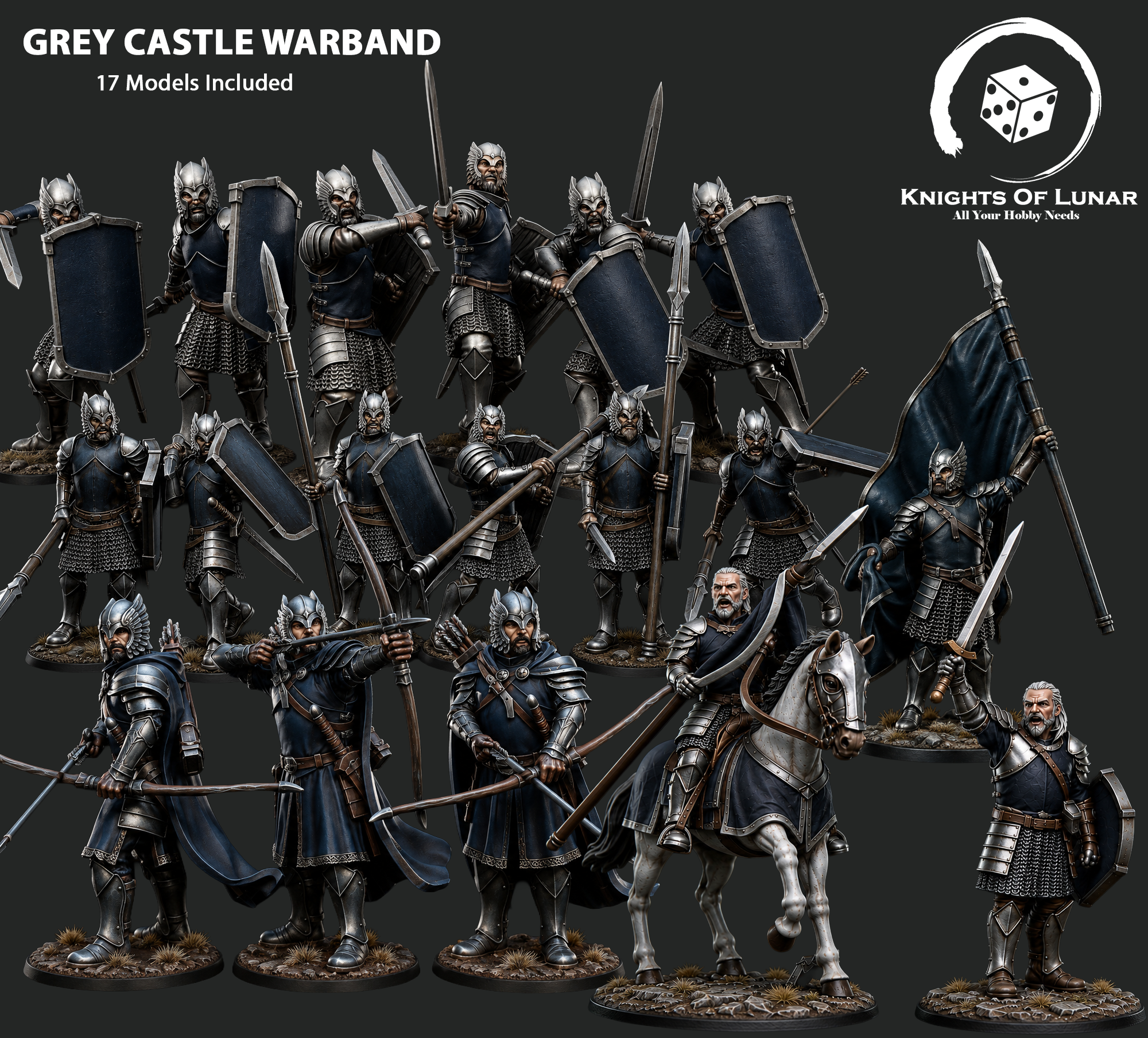 Grey Castle Warband 28mm Resin Miniatures – Fantasy Army Set for DnD and Wargaming