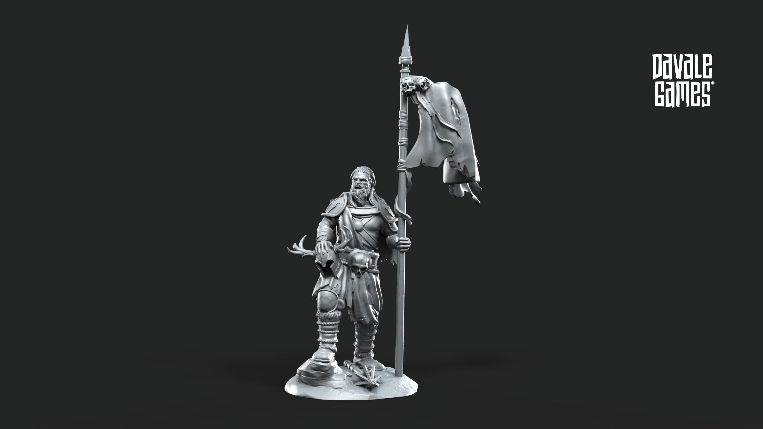 Khalum Banner Bearer 28mm Resin Miniature – Fantasy Standard Bearer for Wargaming