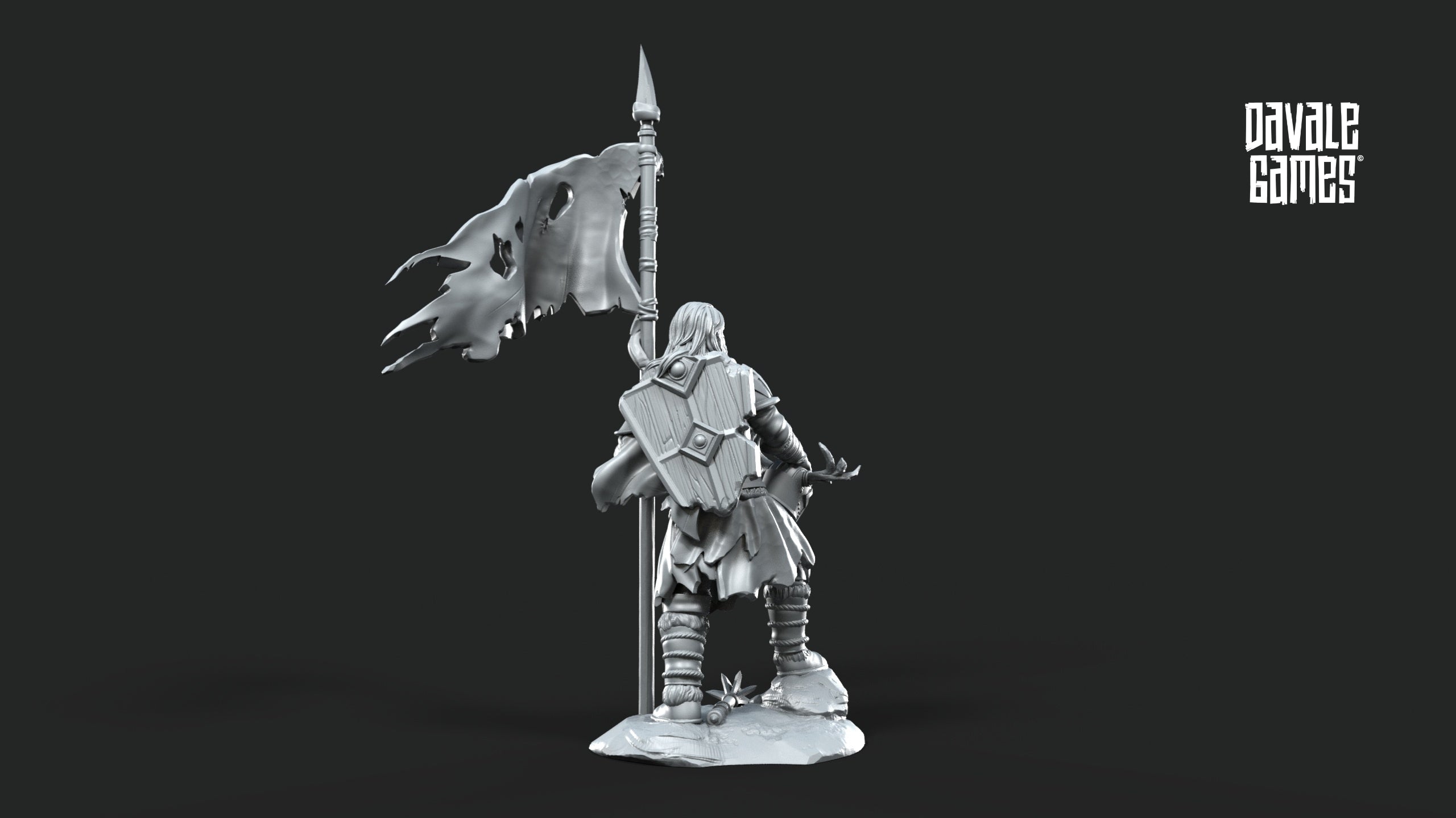 Khalum Banner Bearer 28mm Resin Miniature – Fantasy Standard Bearer for Wargaming