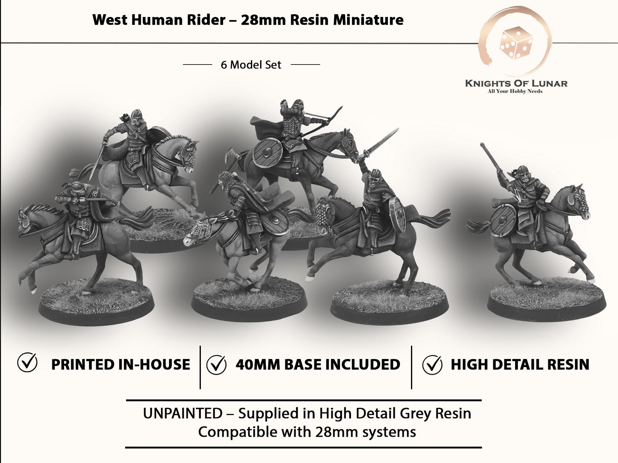 West Human Riders 28mm Resin Miniatures - Fantasy Cavalry for DnD and Wargaming