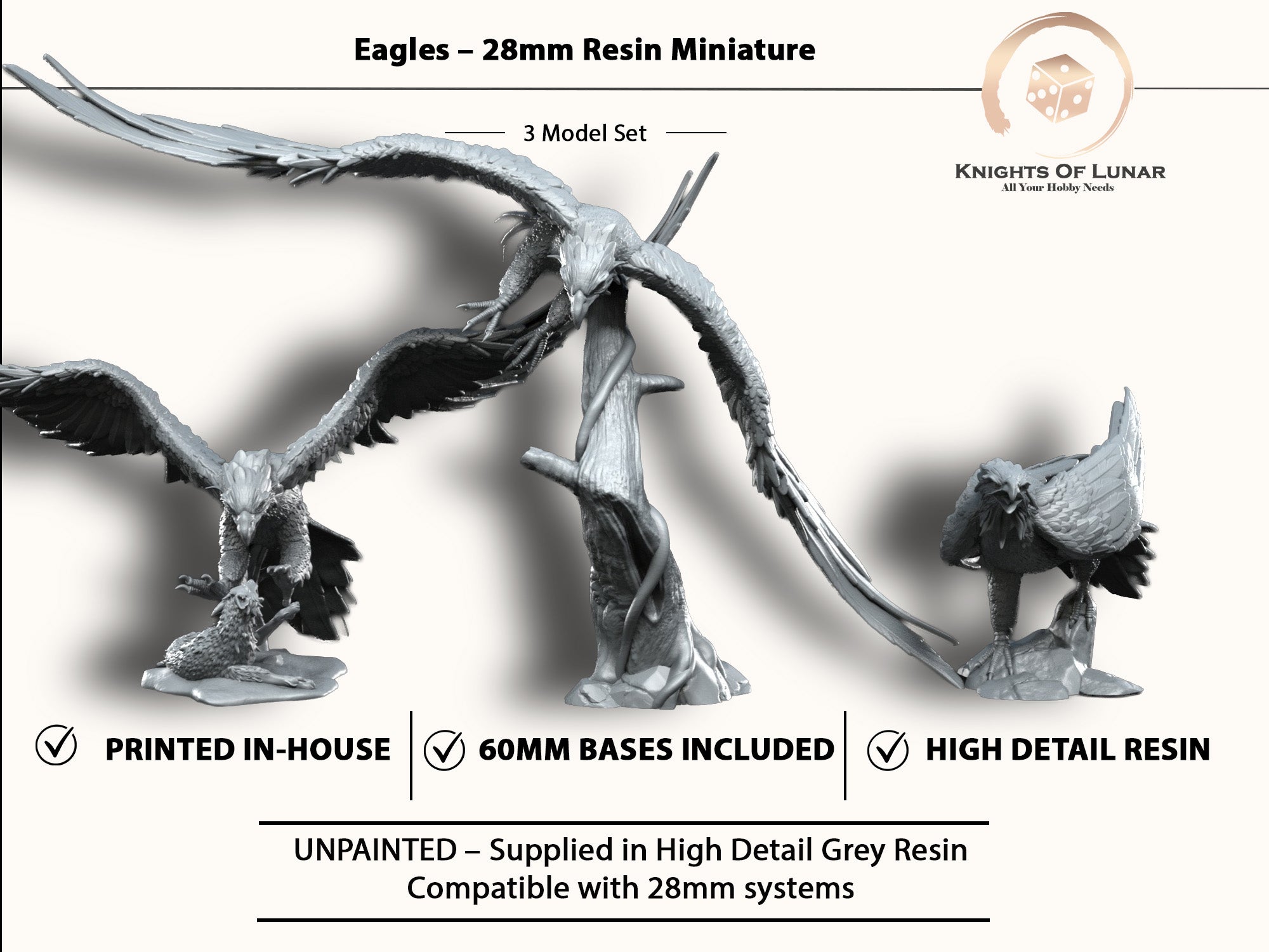 Great Eagles 28mm Resin Miniatures Set of 3 – Fantasy Flying Beasts for DnD and Wargaming