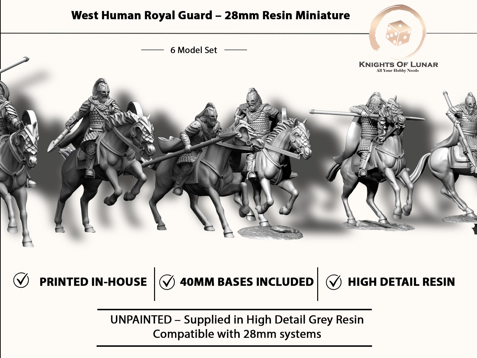 Mounted Royal Guard 28mm Resin Miniatures – Elite Fantasy Cavalry for DnD and Wargaming