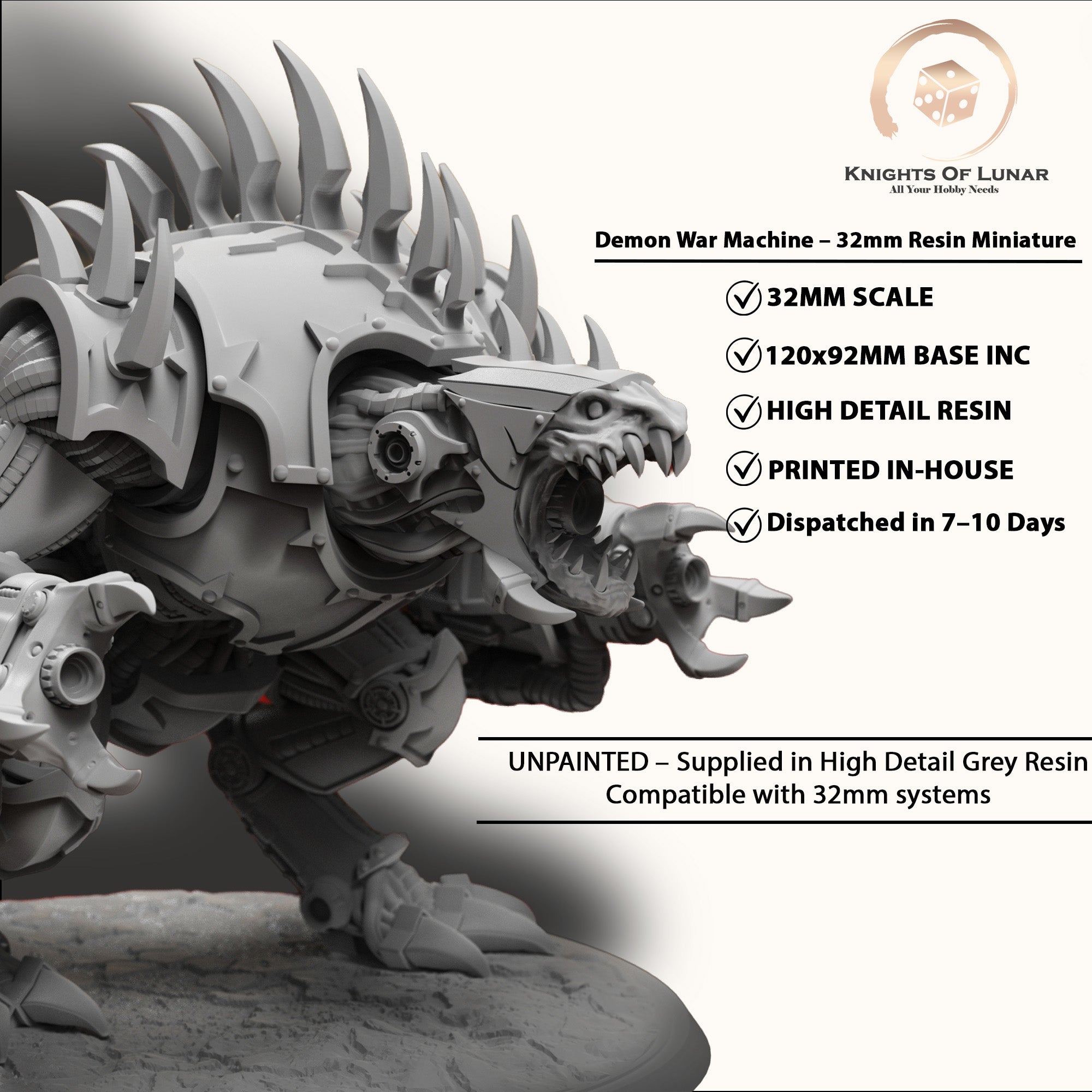 Demon War Machine 32mm Resin Miniature – Grimdark Sci Fi Daemon for Wargaming