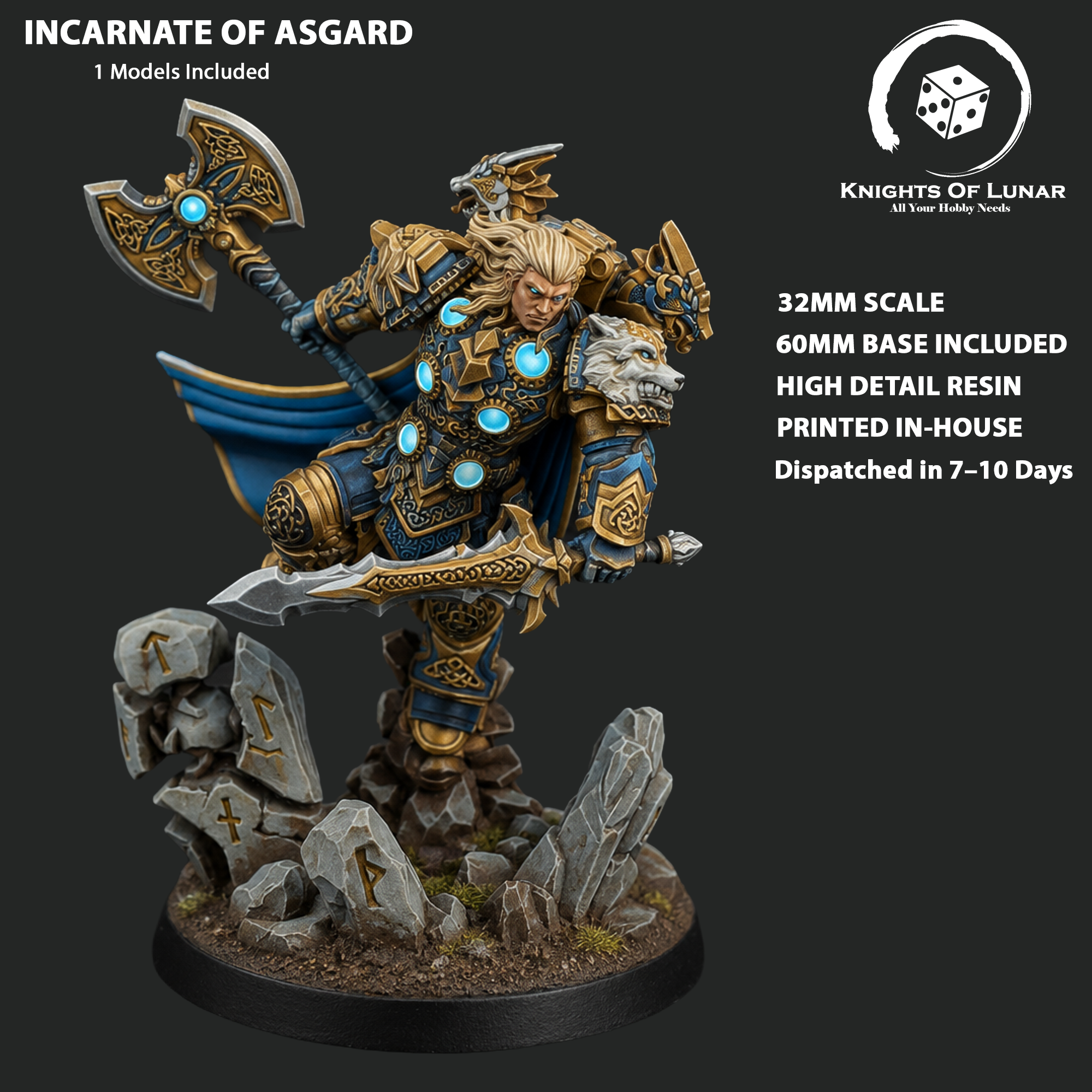 Asgardian Thunder God Warrior 32mm Resin Miniature – Fantasy Hero for DnD and Wargaming