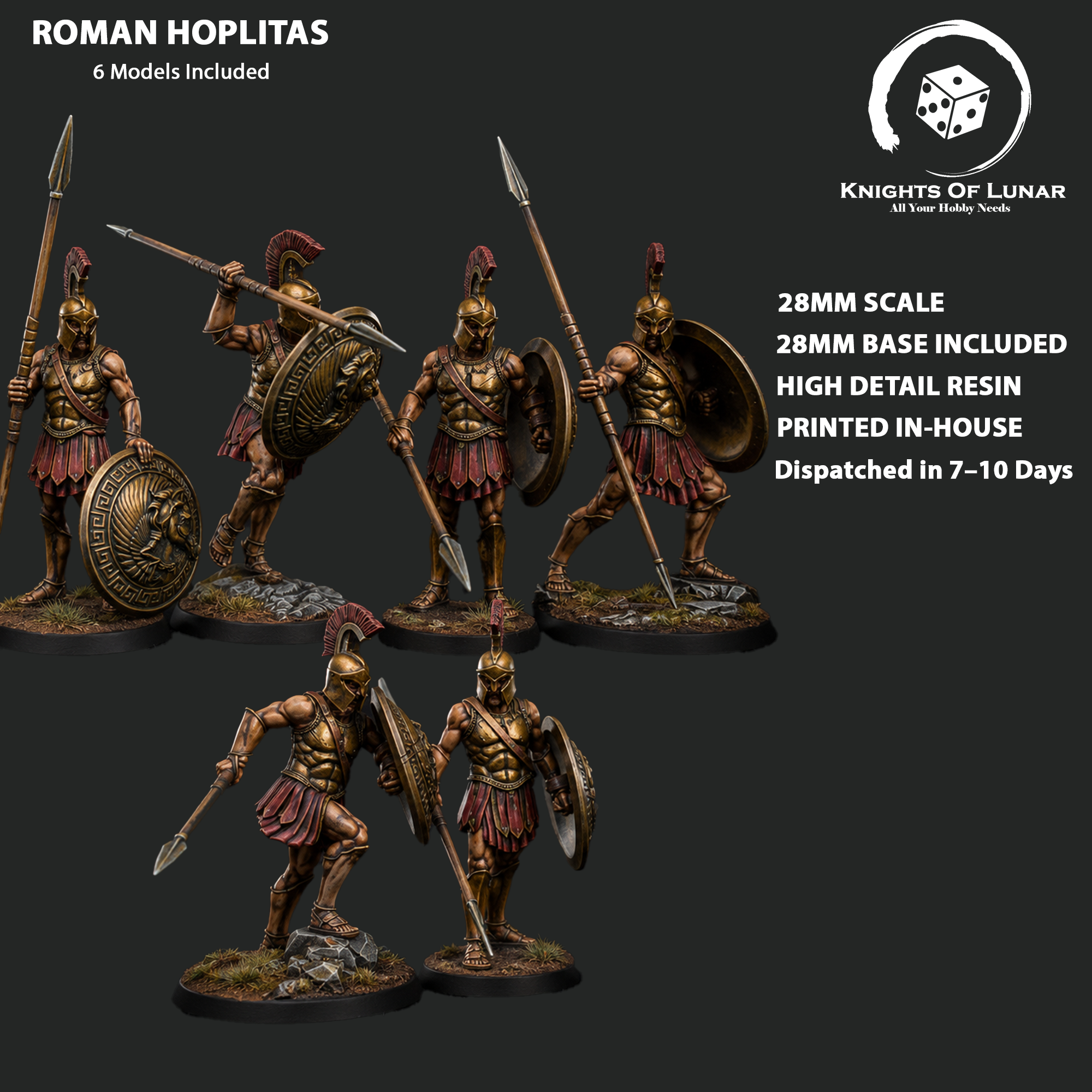 Roman Hoplitas Warriors with Spears 28mm Resin Miniatures – Fantasy Infantry for DnD and Wargaming